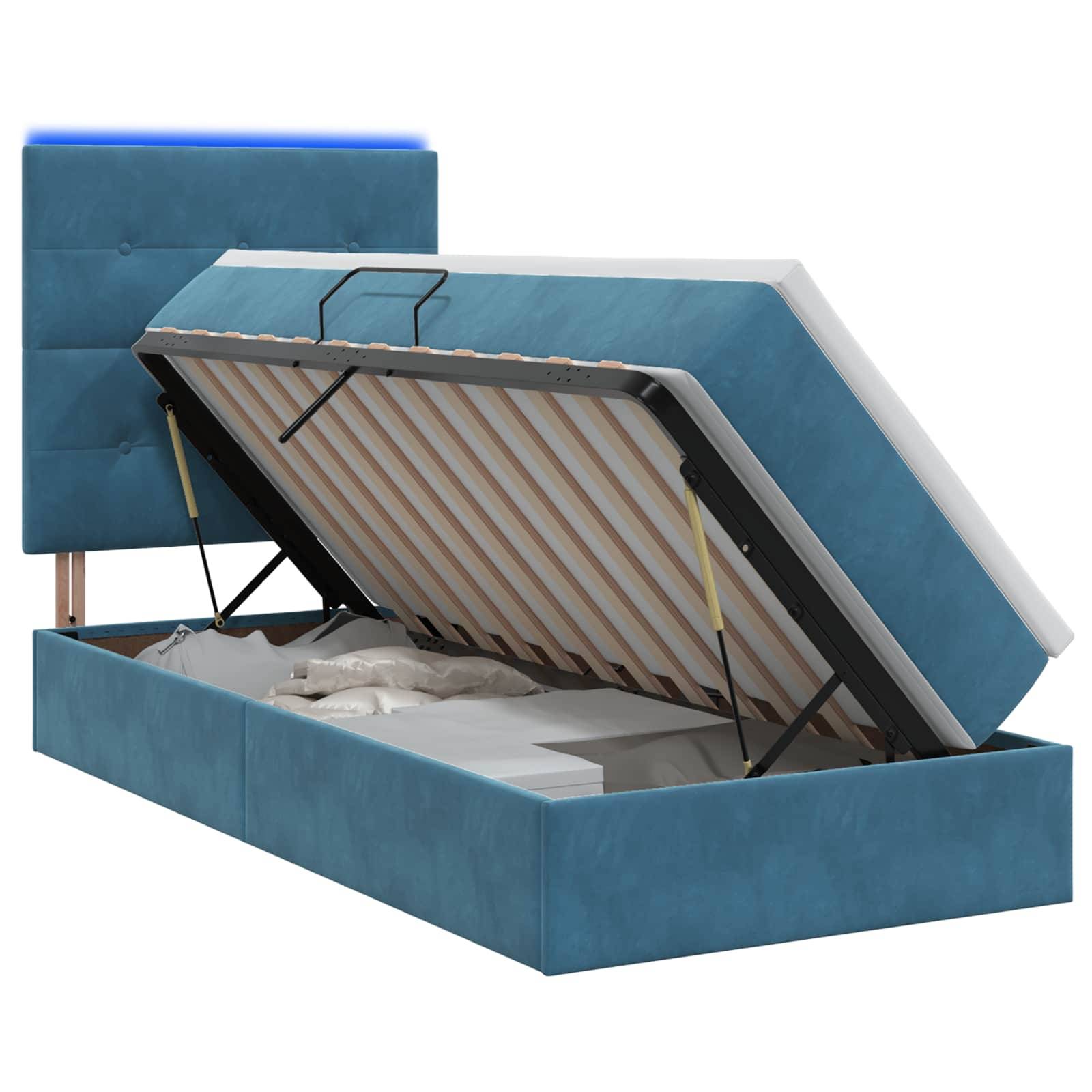 vidaXL LED-Speicherbett mit Matratze Dunkelblau 90 x 200 cm Samt