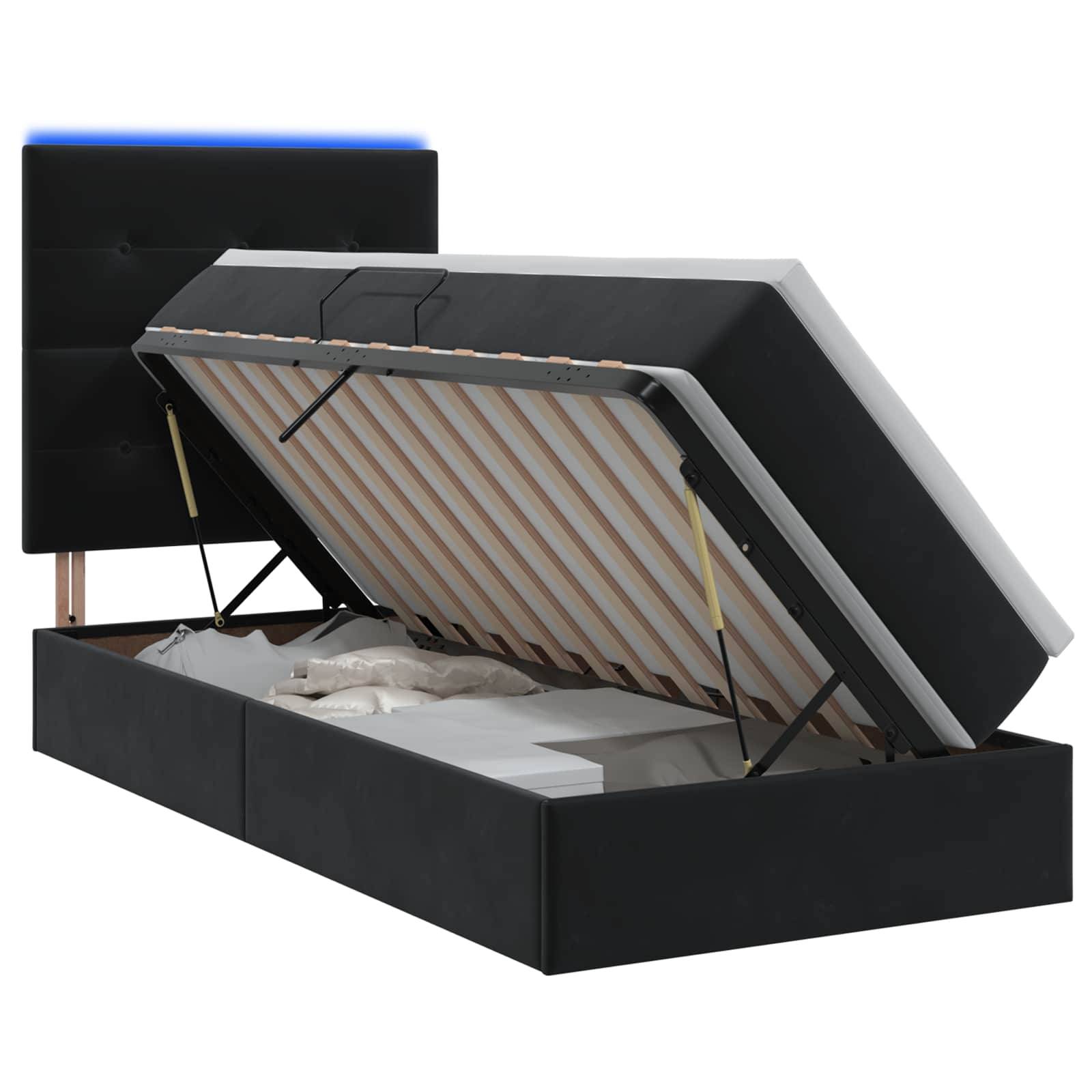 vidaXL LED-Speicherbett mit Matratze Schwarz 100 x 200 cm Samt