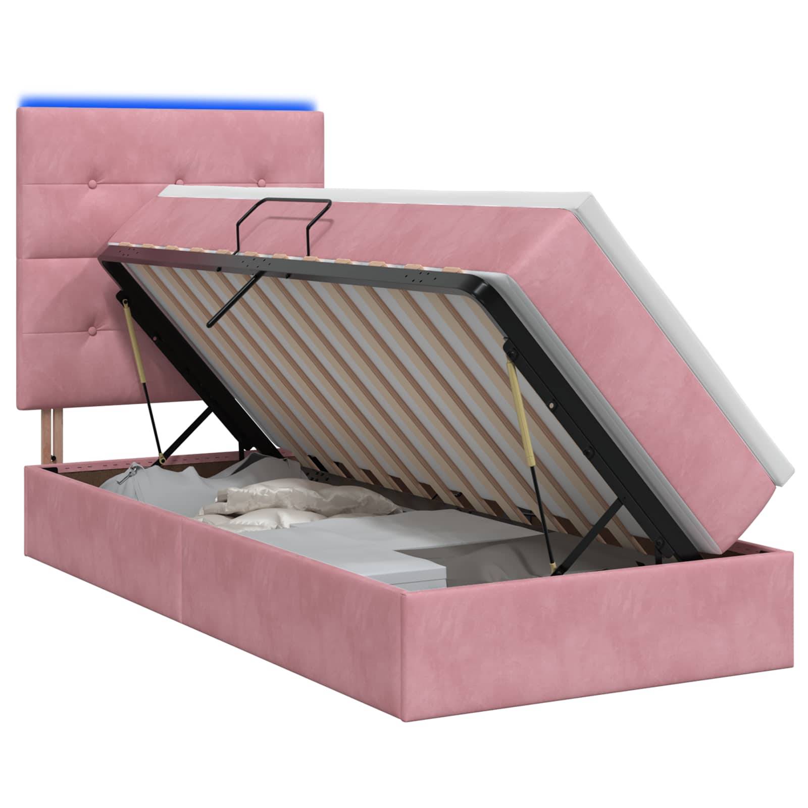 vidaXL LED-Speicherbett mit Matratze Rosa 100 x 200 cm Samt