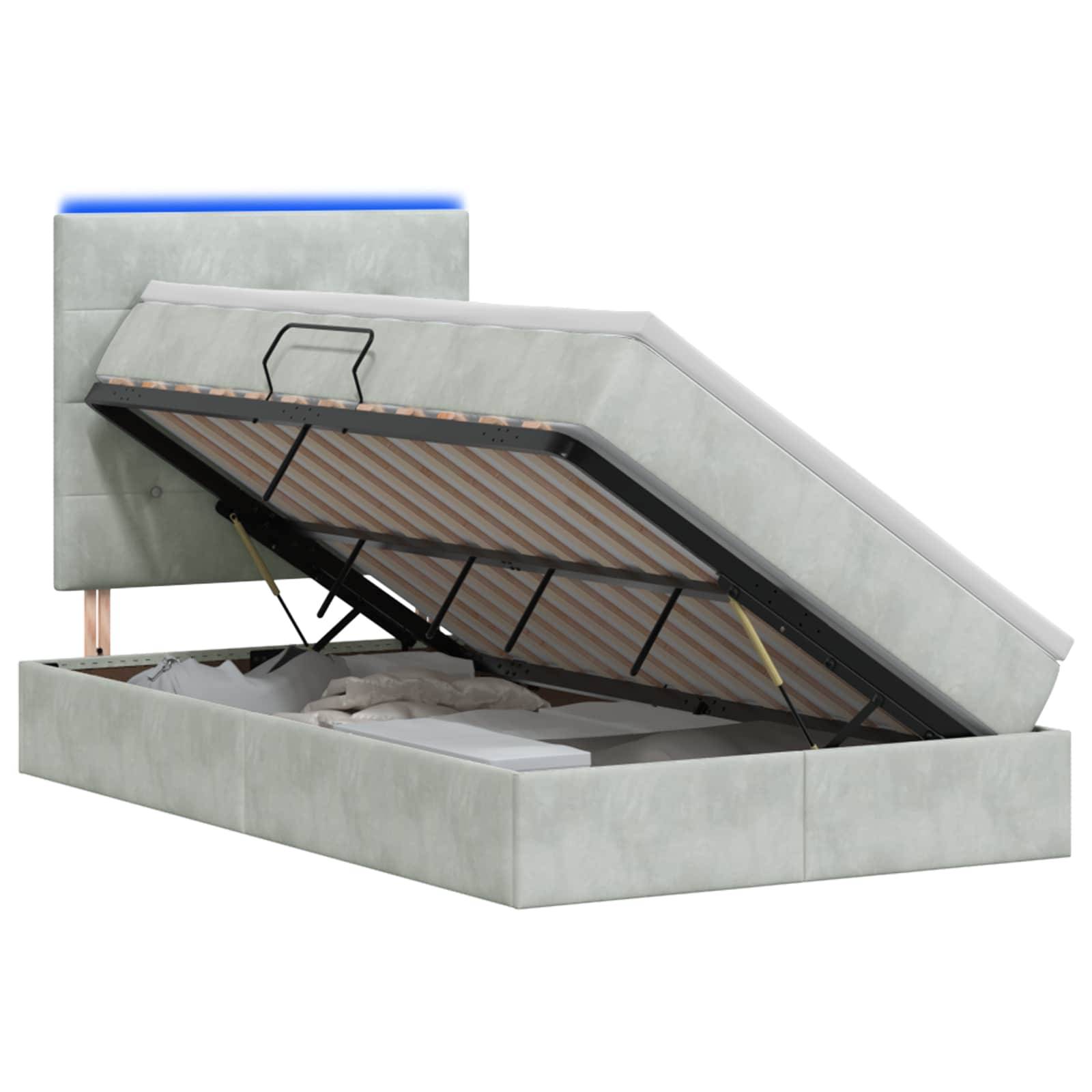 vidaXL LED-Speicherbett mit Matratze Hellgrau 120 x 200 cm Samt