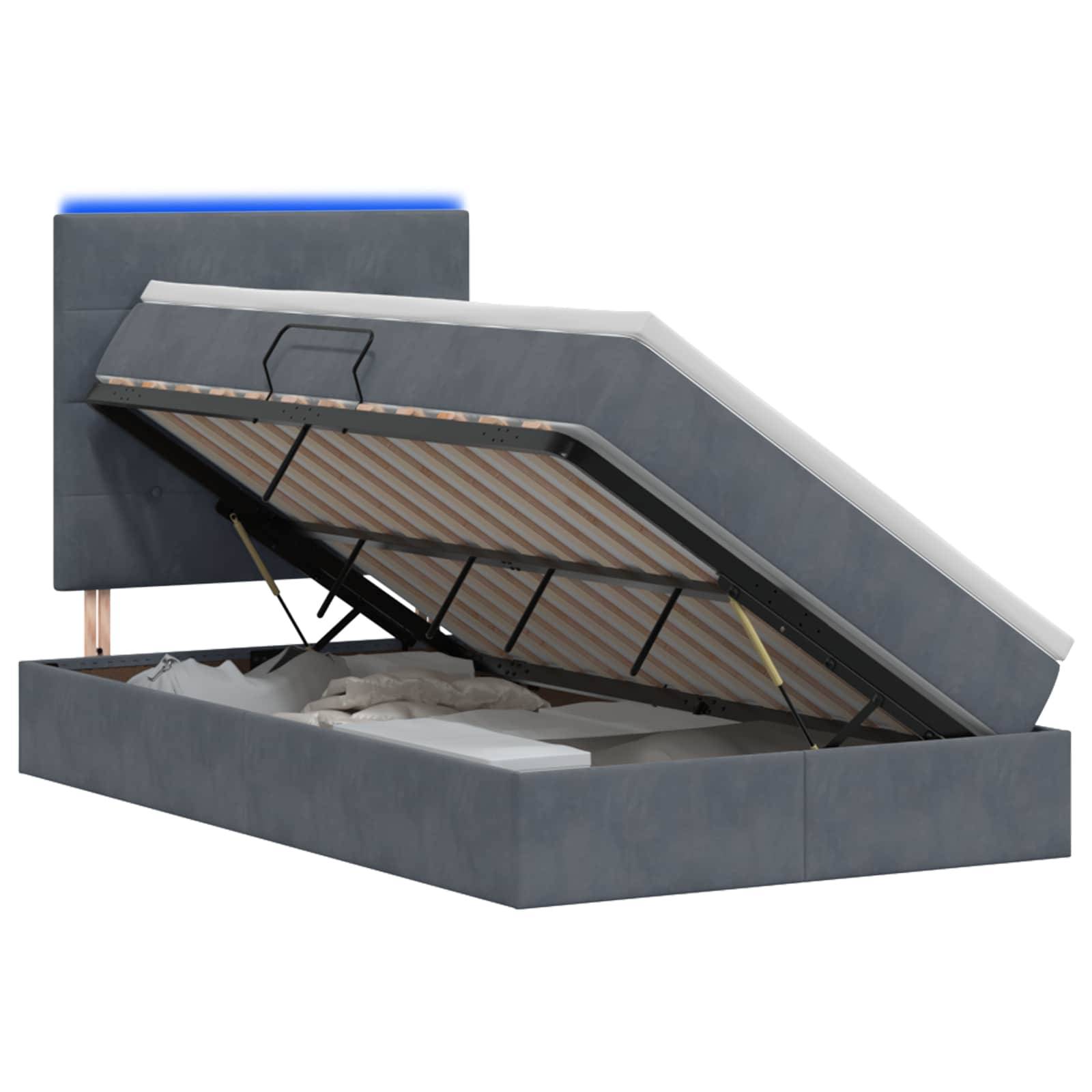 vidaXL LED-Speicherbett mit Matratze Dunkelgrau 120 x 200 cm Samt