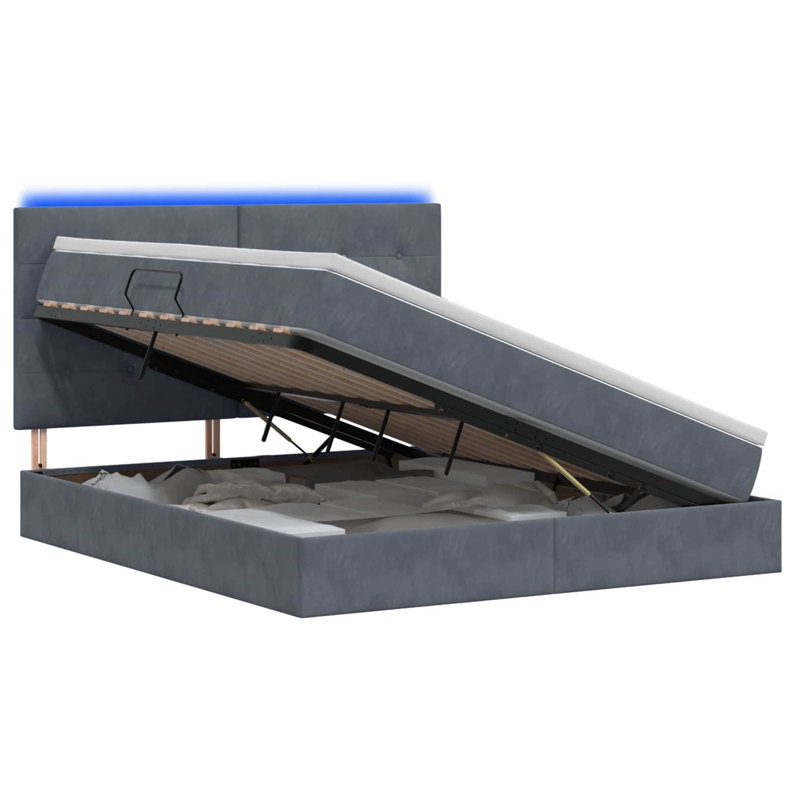 vidaXL LED-Speicherbett mit Matratze Dunkelgrau 180 x 200 cm Samt