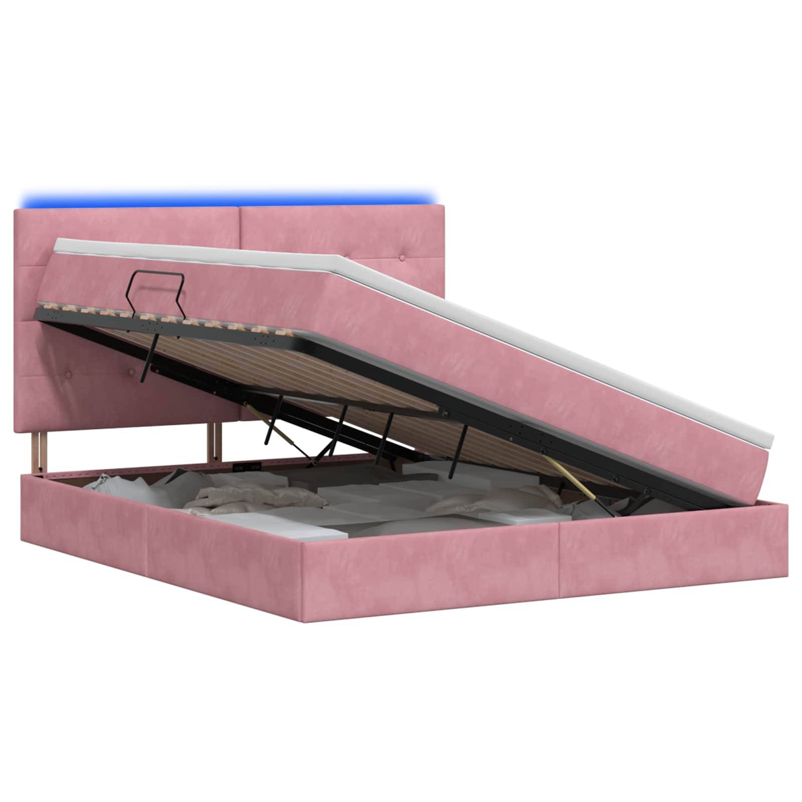 vidaXL LED-Speicherbett mit Matratze Rosa 180 x 200 cm Samt