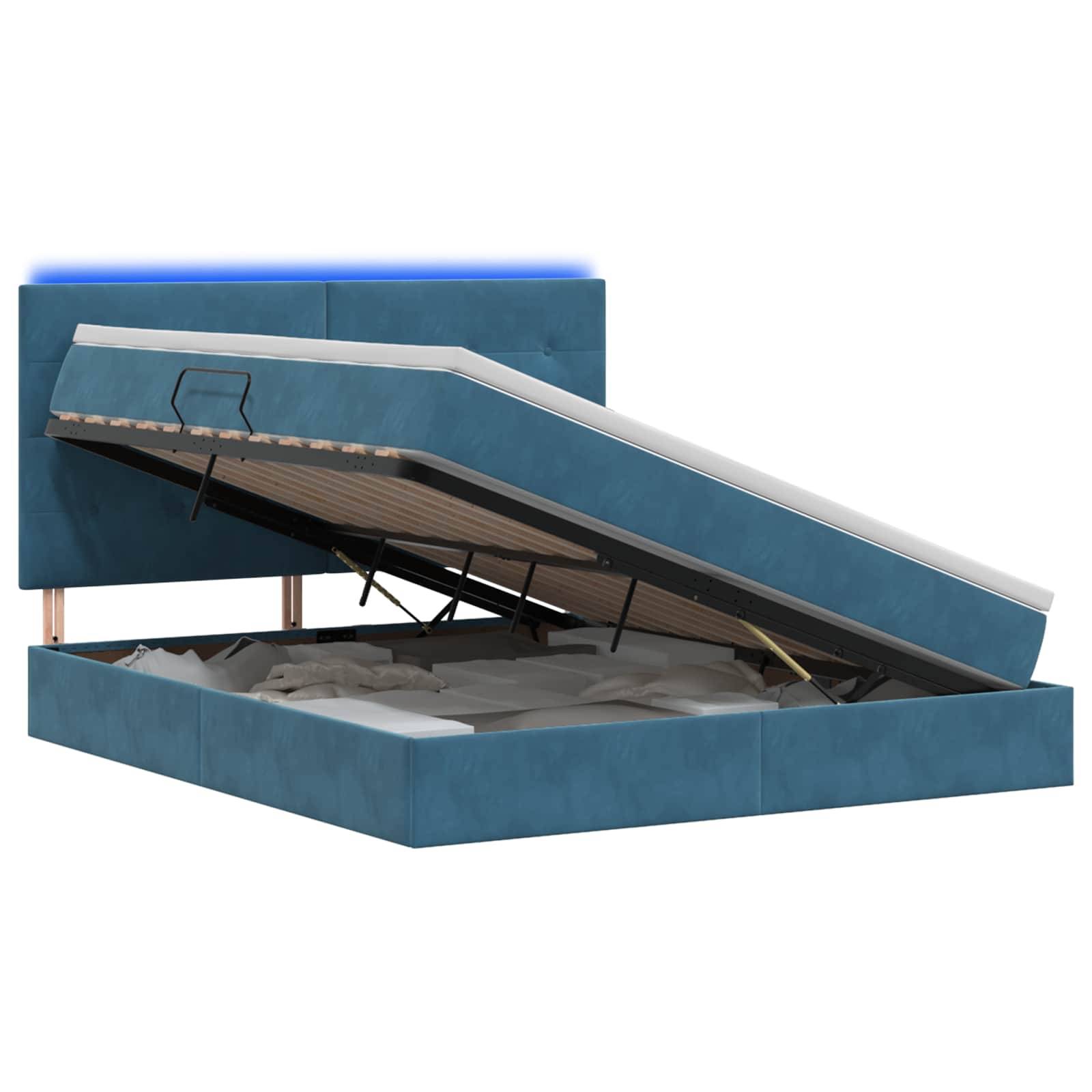 vidaXL LED-Speicherbett mit Matratze Dunkelblau 180 x 200 cm Samt