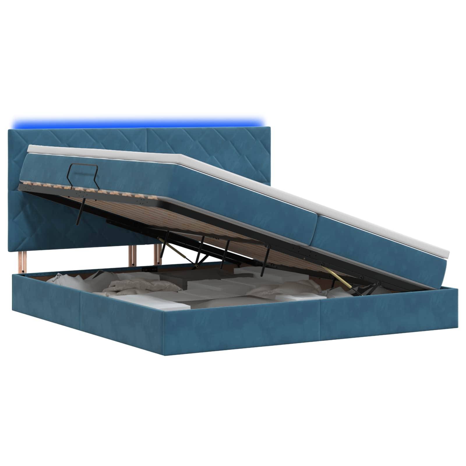 vidaXL LED-Speicherbett mit Matratze Dunkelblau 200 x 200 cm Samt