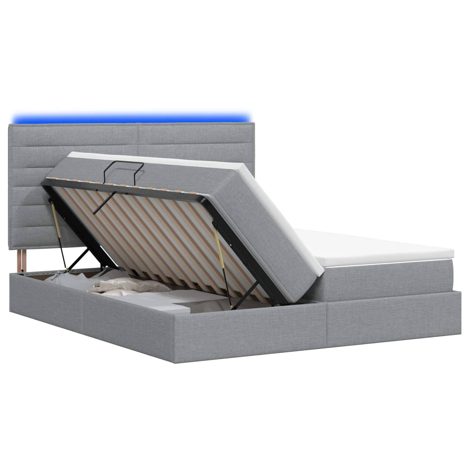 vidaXL LED-Speicherbett mit Matratze Hellgrau 200 x 200 cm Stoff
