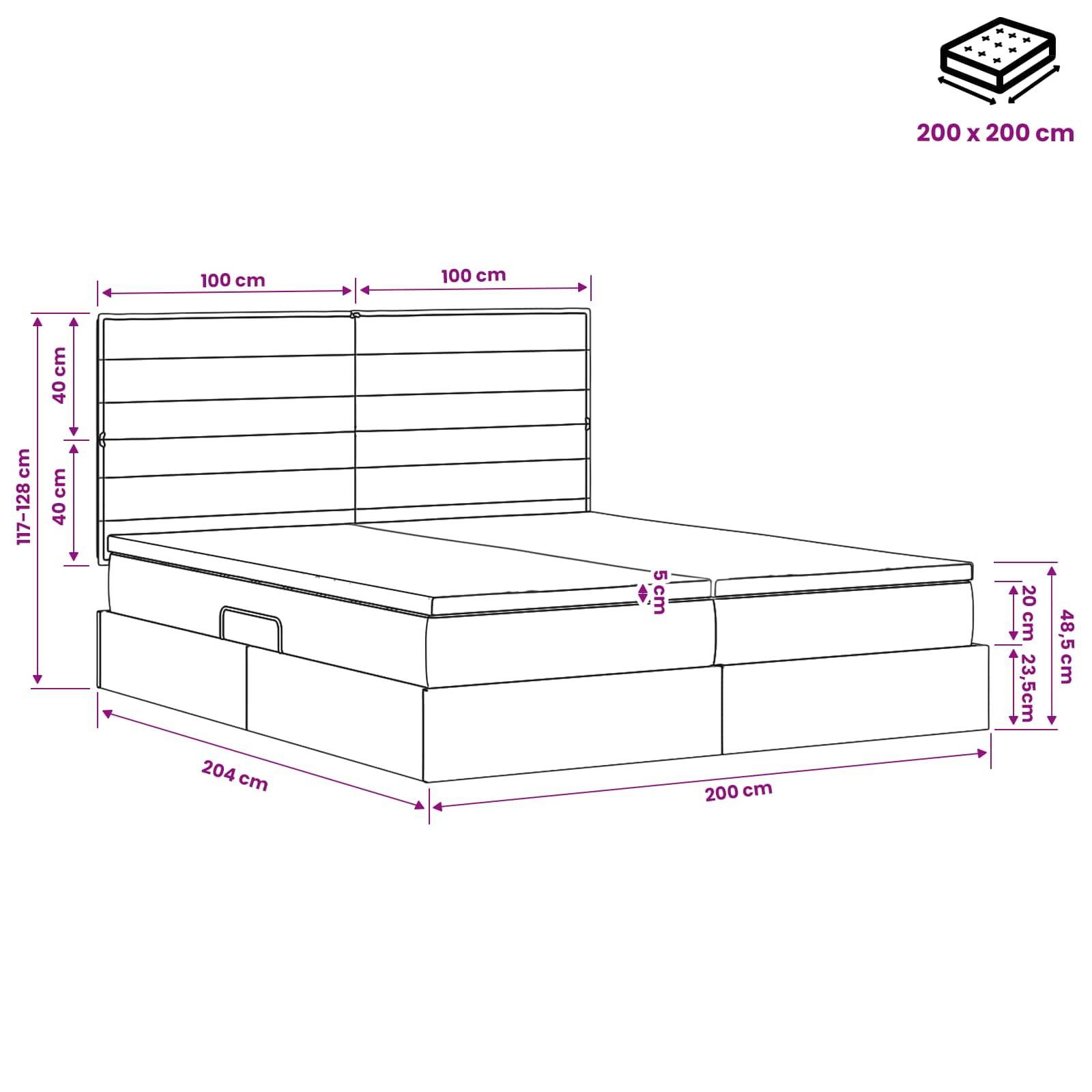 vidaXL LED-Speicherbett mit Matratze Hellgrau 200 x 200 cm Stoff