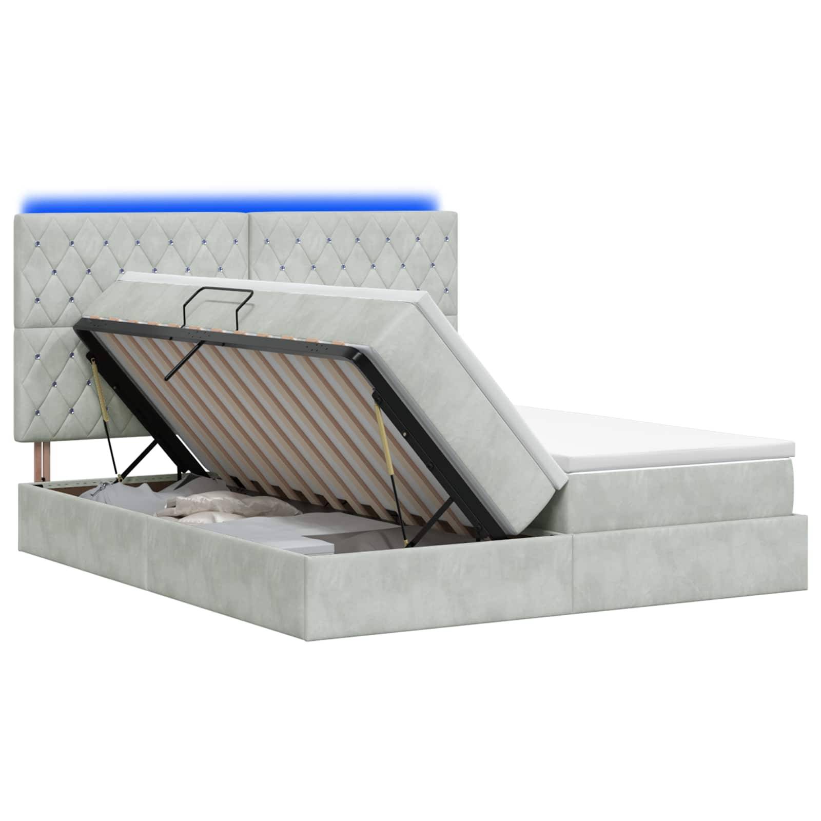 vidaXL LED-Speicherbett mit Matratze Hellgrau 200 x 200 cm Samt