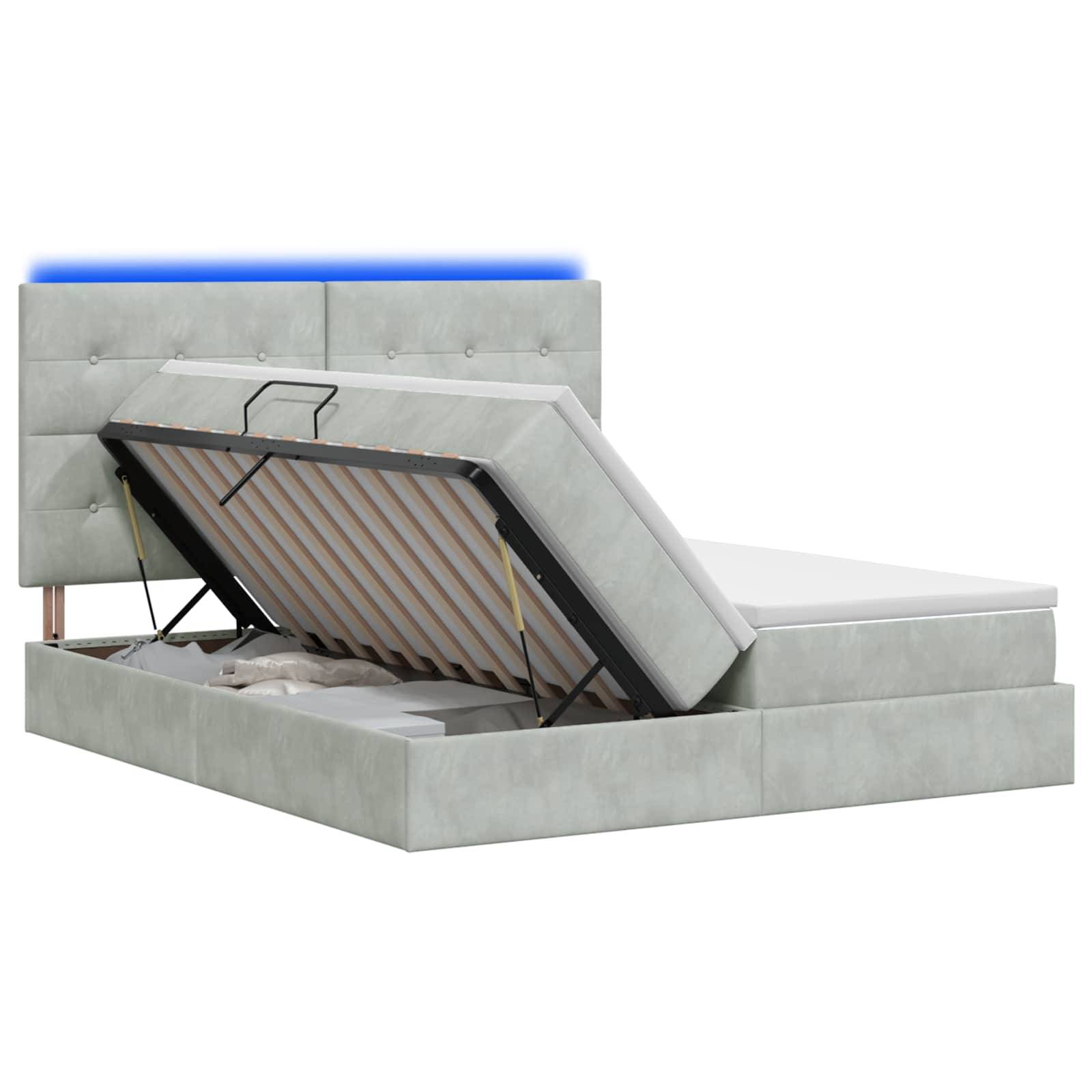 vidaXL LED-Speicherbett mit Matratze Hellgrau 180 x 200 cm Samt