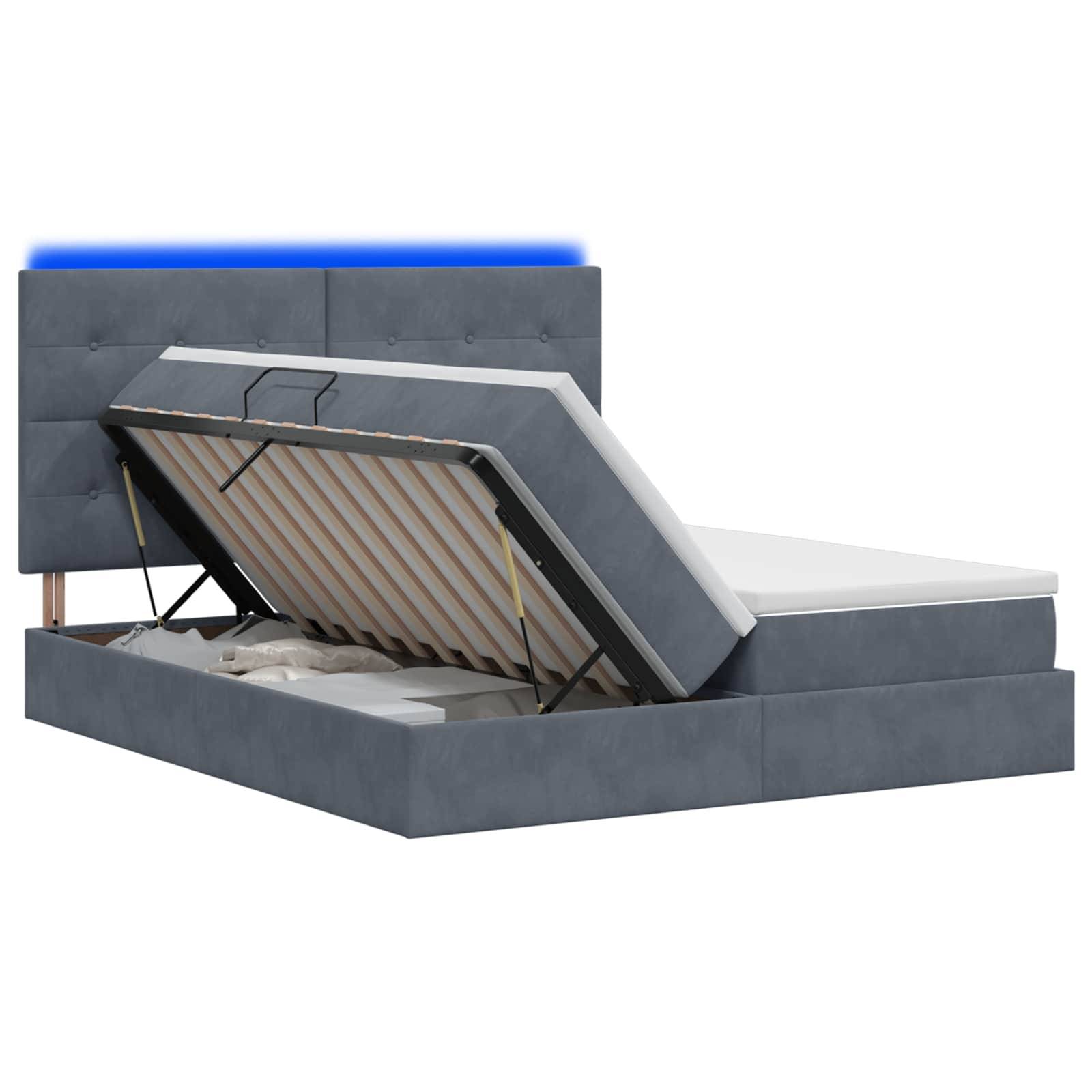 vidaXL LED-Speicherbett mit Matratze Dunkelgrau 200 x 200 cm Samt