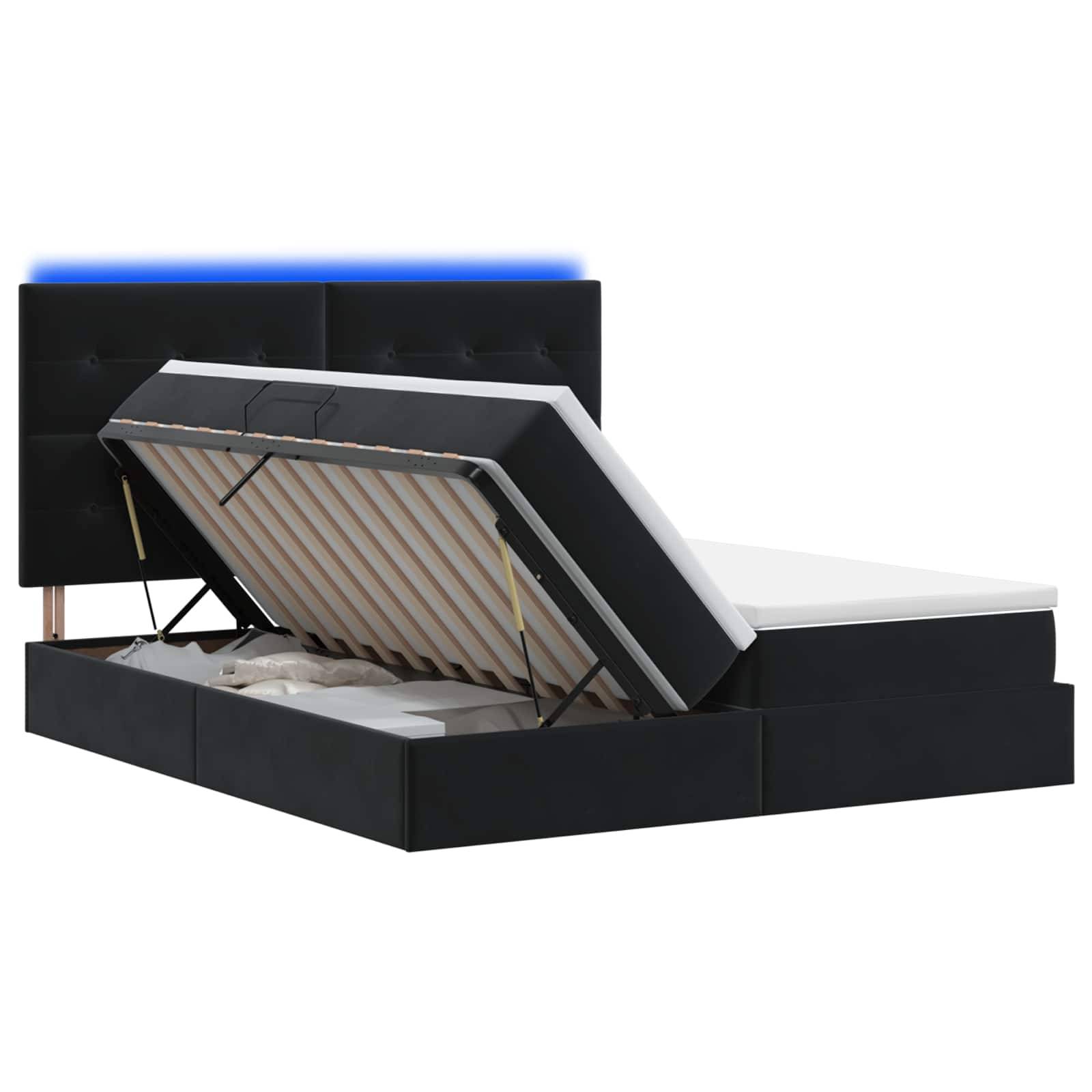 vidaXL LED-Speicherbett mit Matratze Schwarz 180 x 200 cm Samt