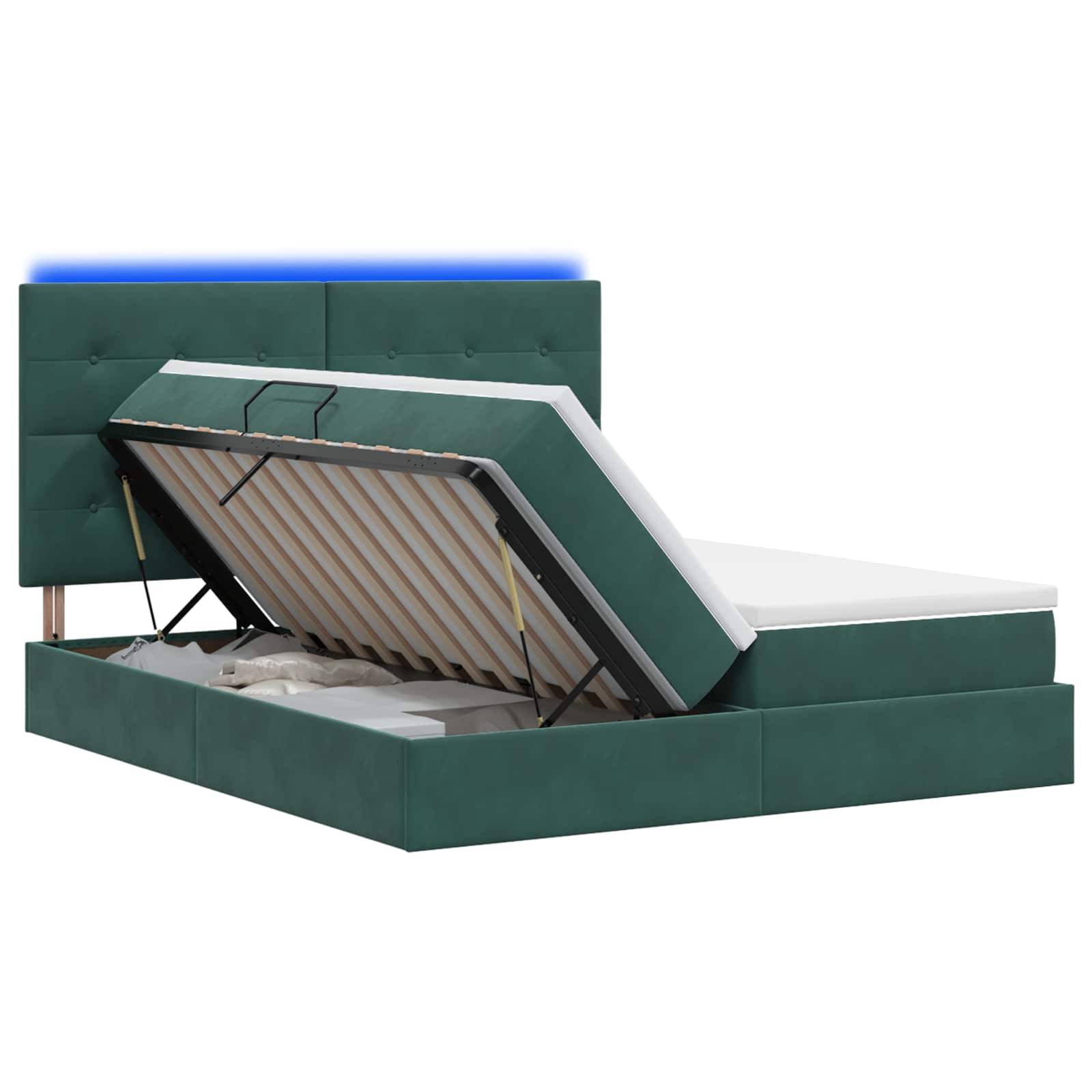 vidaXL LED-Speicherbett mit Matratze Dunkelgrün 180 x 200 cm Samt