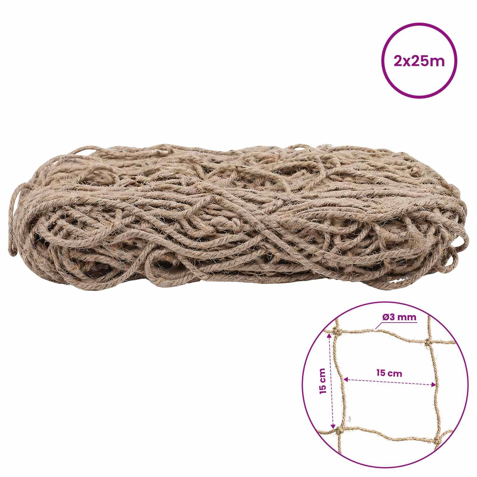 vidaXL Jute Pflanzenstütznetz Natur 2 x 25 m 100% Tossa Jute