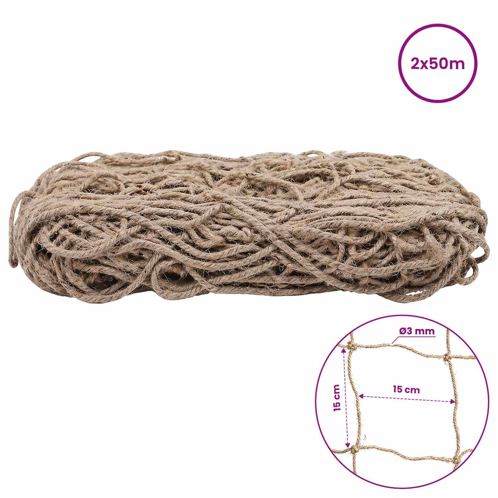 vidaXL Jute Pflanzenstütznetz Natur 2 x 50 m 100% Tossa Jute