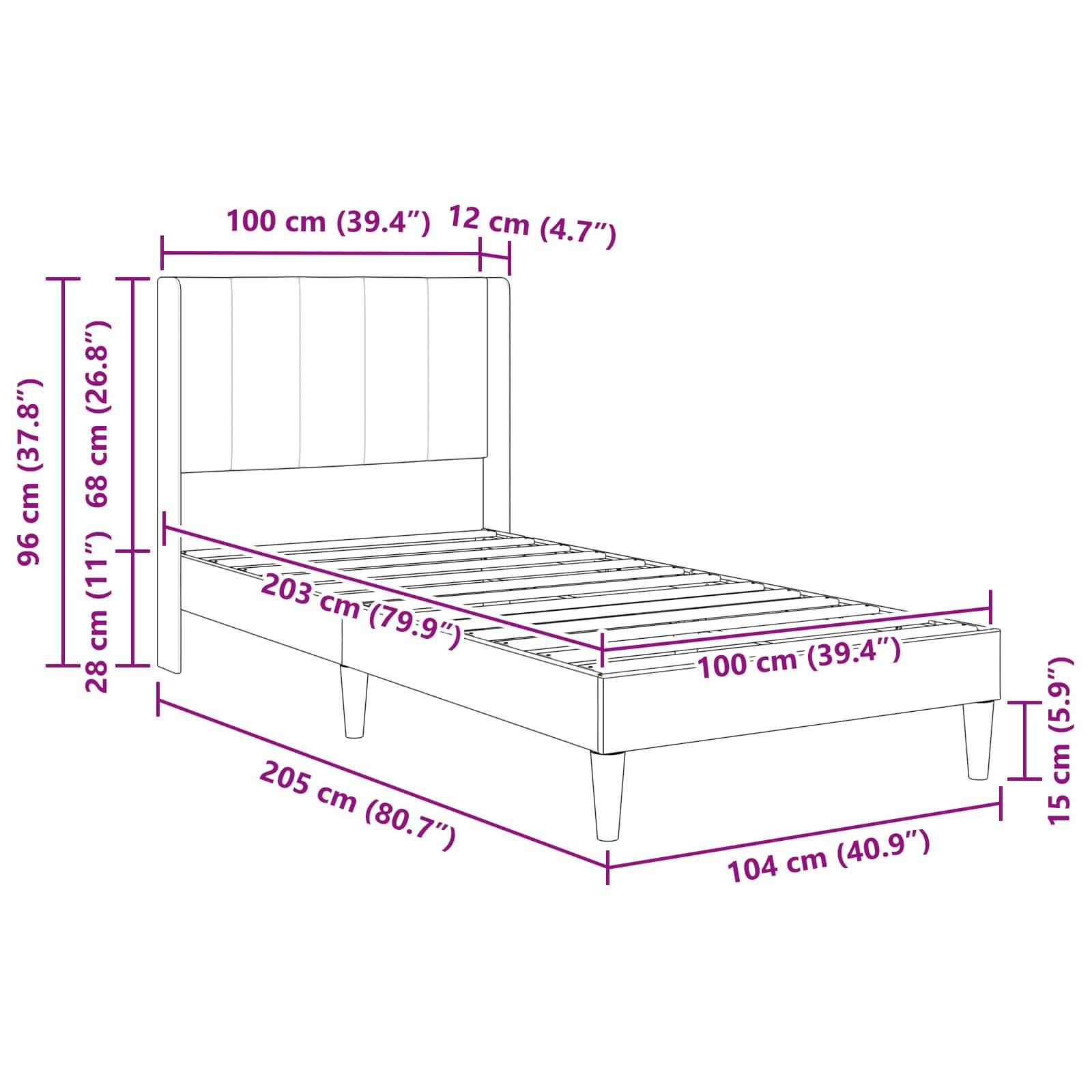 vidaXL Bettrahmen mit Kopfteil Dunkelgrau 100 x 203 cm Samt