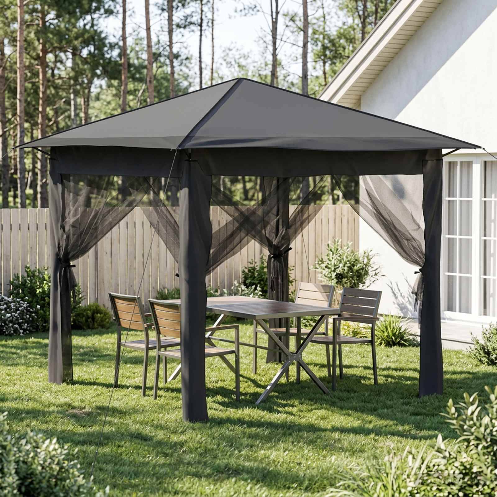vidaXL Gazebo mit 4 Seitenwänden 2,6 x 2,6 m Hellgrau und Anthrazit