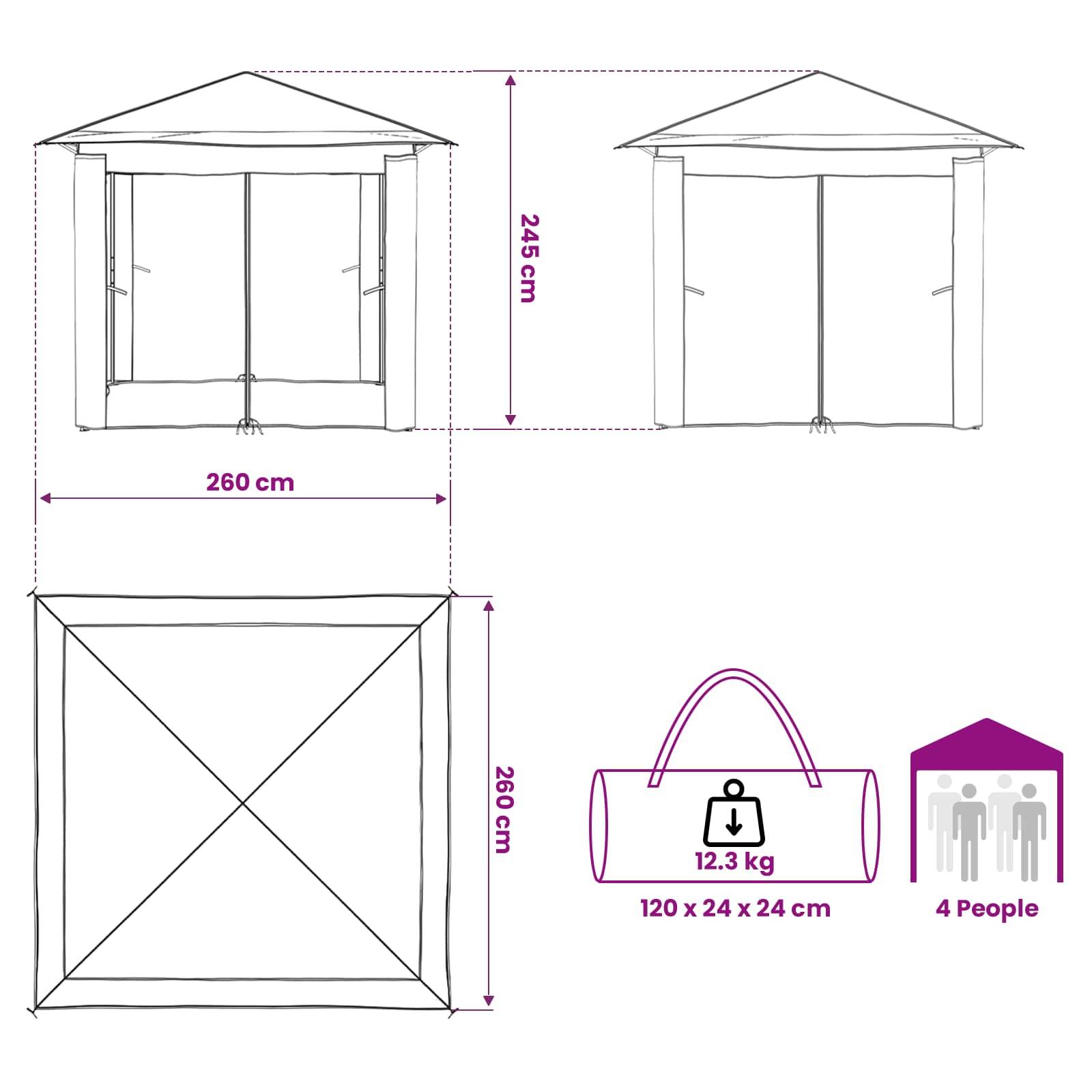 vidaXL Gazebo mit 4 Seitenwänden 2,6 x 2,6 m Creme und Braun