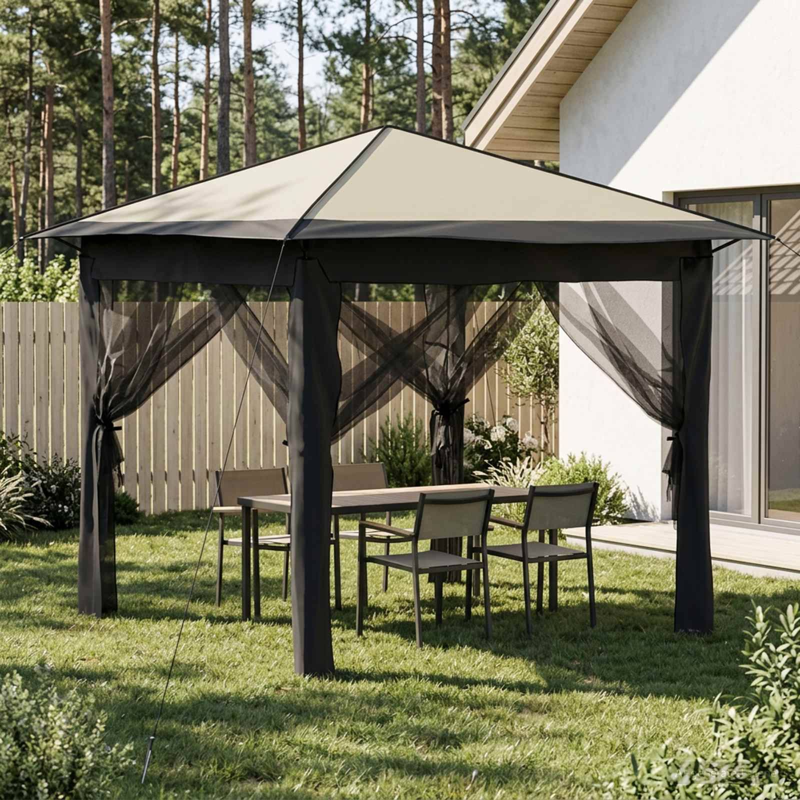 vidaXL Gazebo mit 4 Seitenwänden 2,6 x 2,6 m Creme und Anthrazit