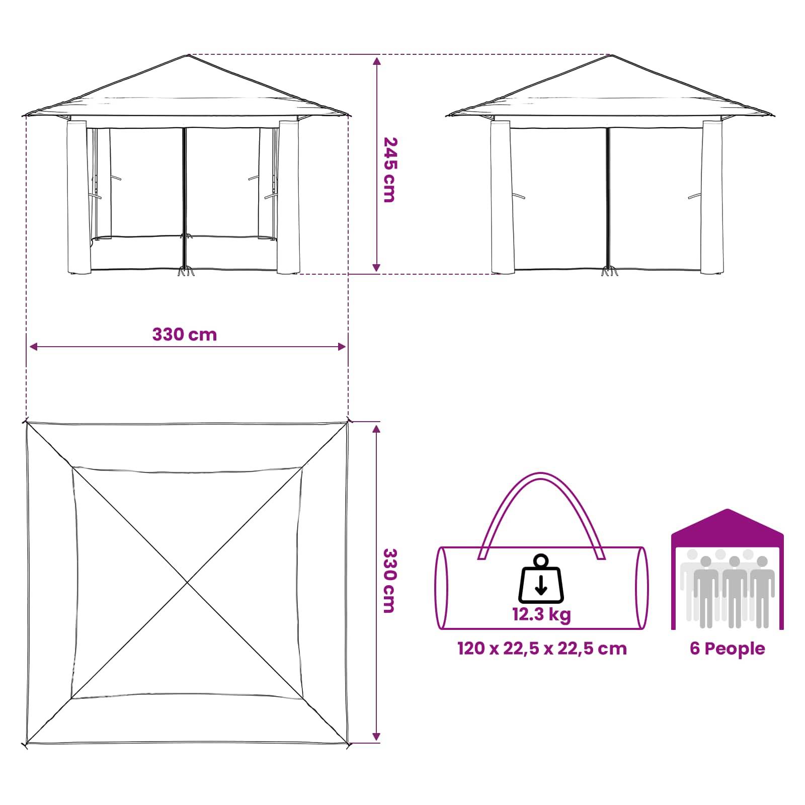 vidaXL Gazebo mit 4 Seitenwänden 3,3 x 3,3 m Beige und Braun