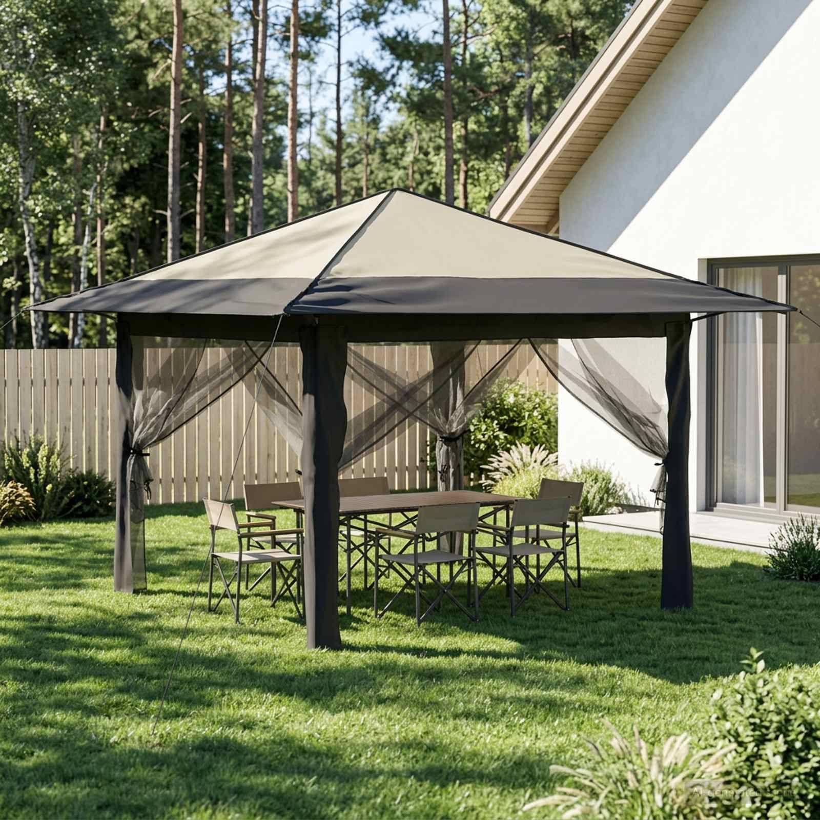 vidaXL Gazebo mit 4 Seitenwänden 3,3 x 3,3 m Creme und Anthrazit
