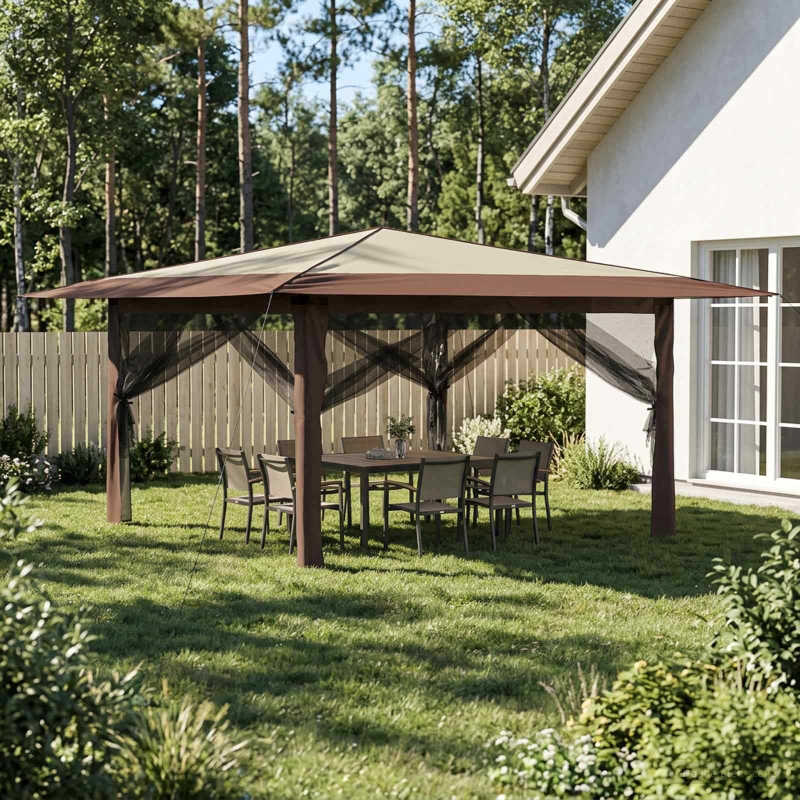 vidaXL Pavillon mit 4 Seitenwänden 4 x 4 m Creme und Braun