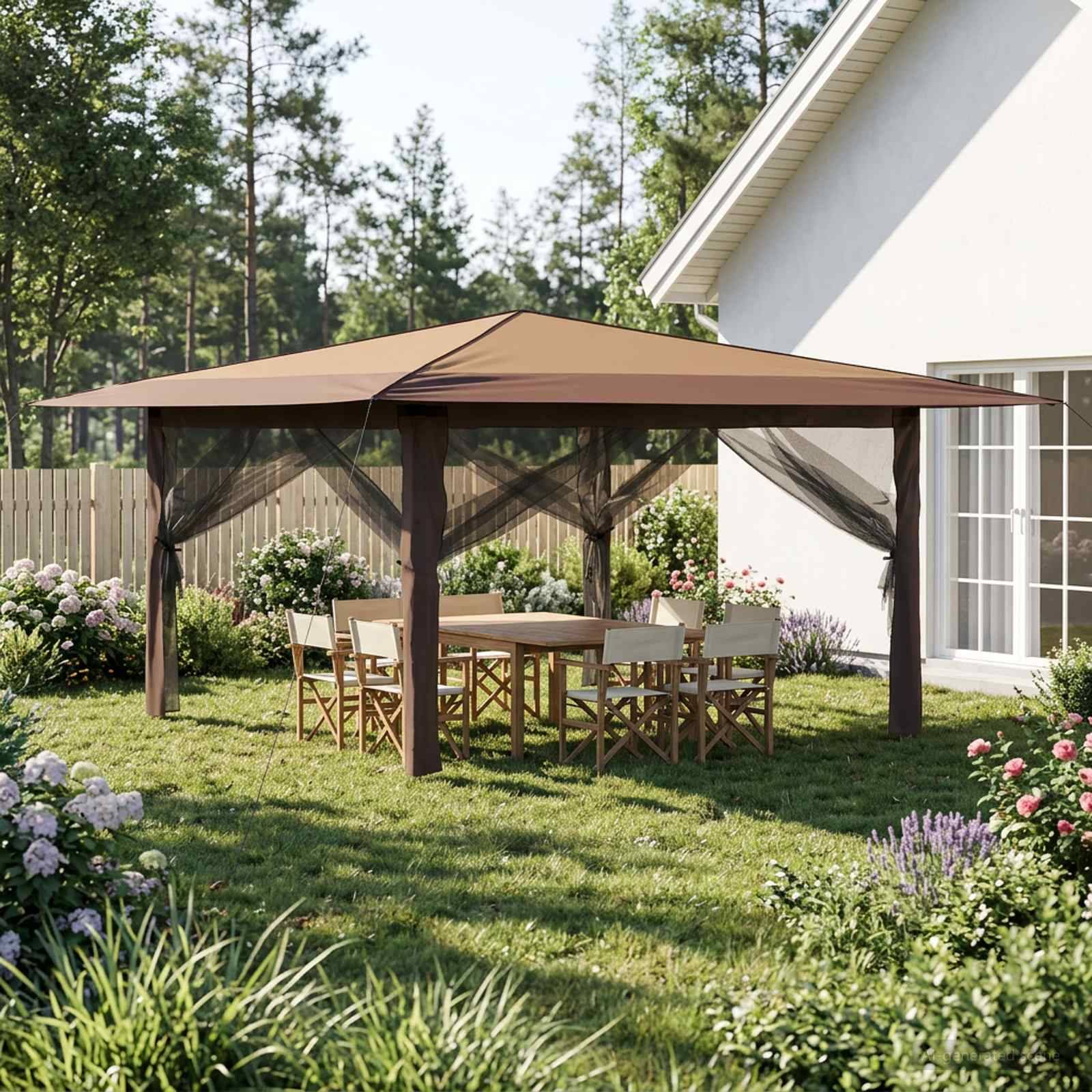 vidaXL Pavillon mit 4 Seitenwänden 4 x 4 m Beige und Braun