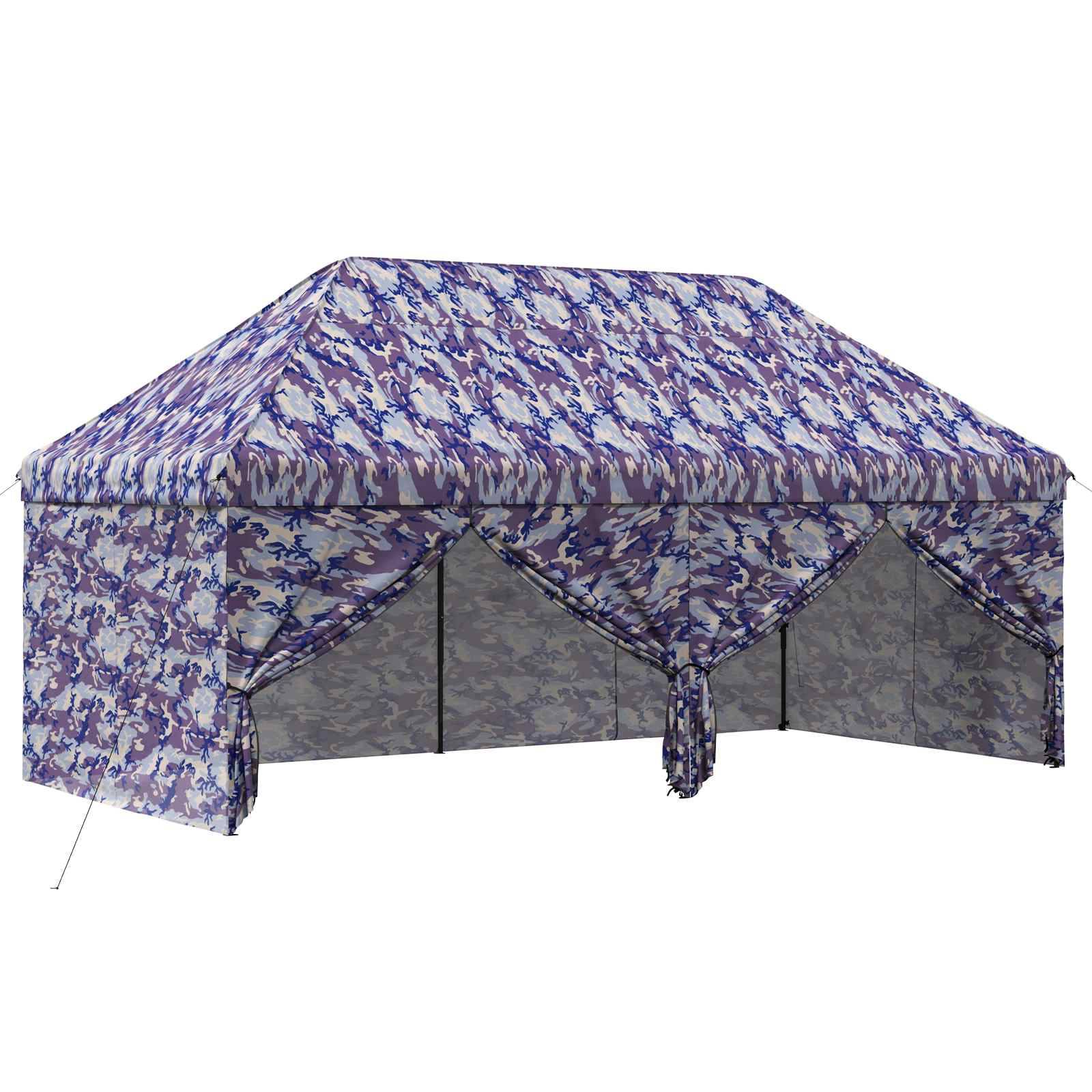 vidaXL Pop-up Pavillon mit 4 Seitenwänden 3 x 6 m Blaue Camouflage