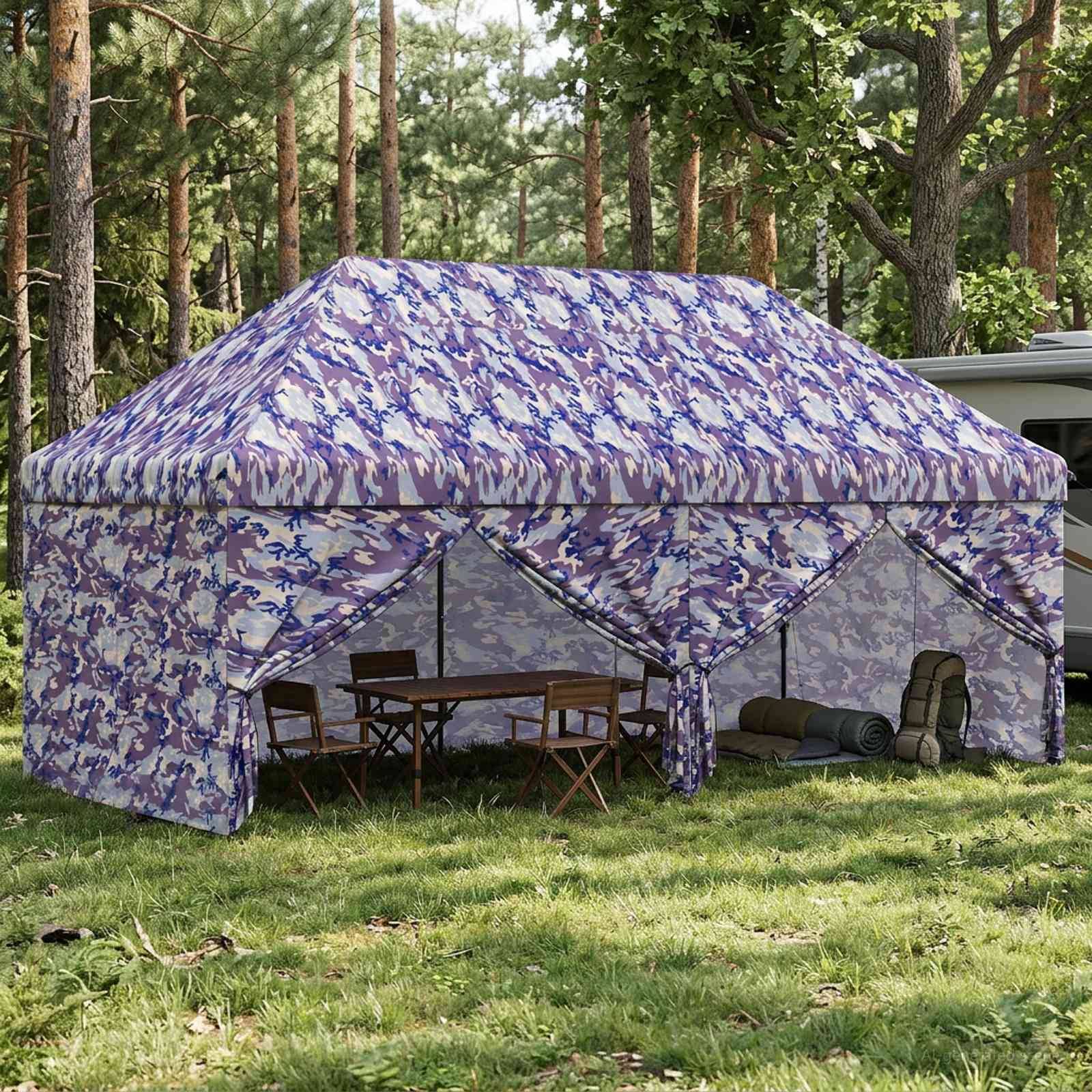vidaXL Pop-up Pavillon mit 4 Seitenwänden 3 x 6 m Blaue Camouflage