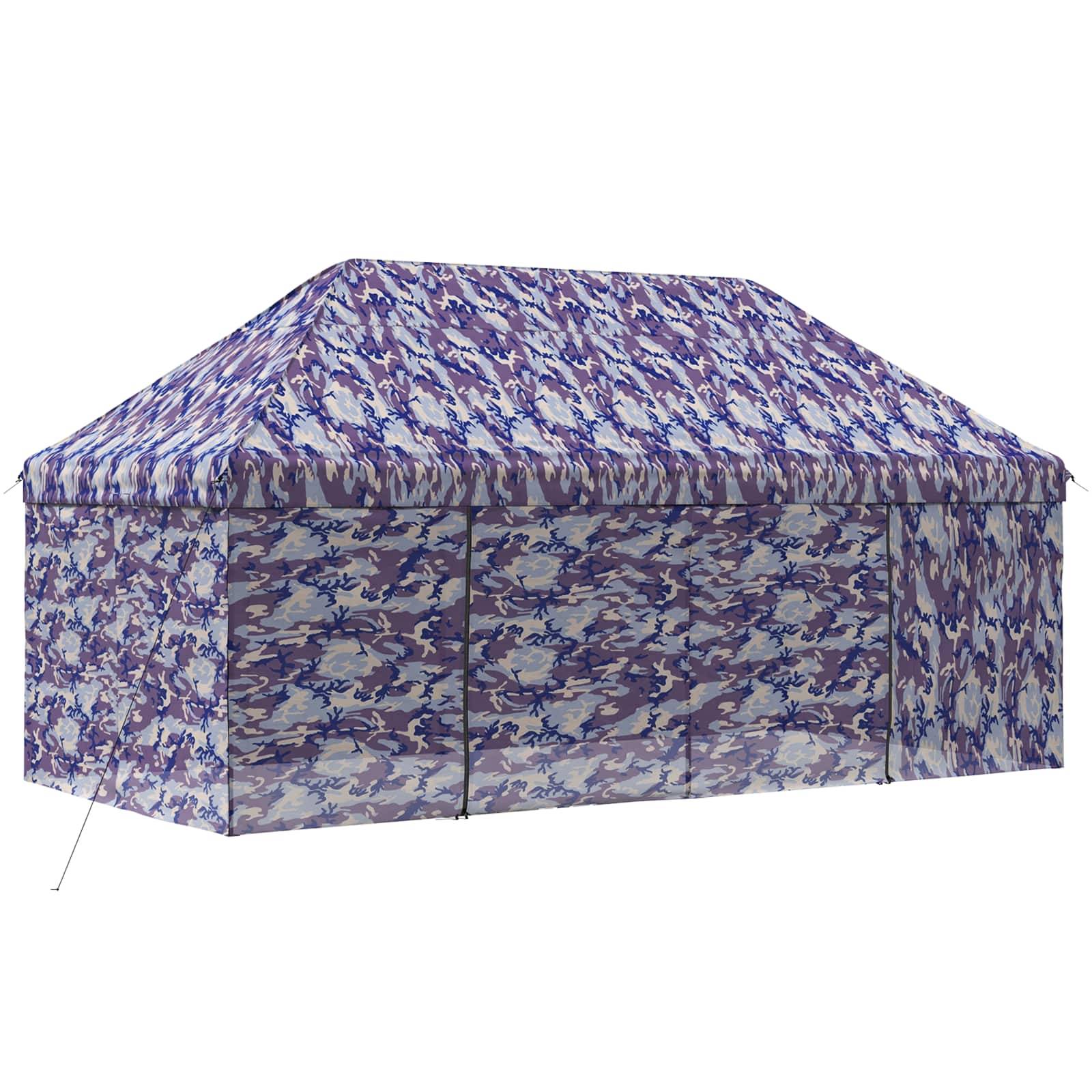 vidaXL Pop-up Pavillon mit 4 Seitenwänden 3 x 6 m Blaue Camouflage