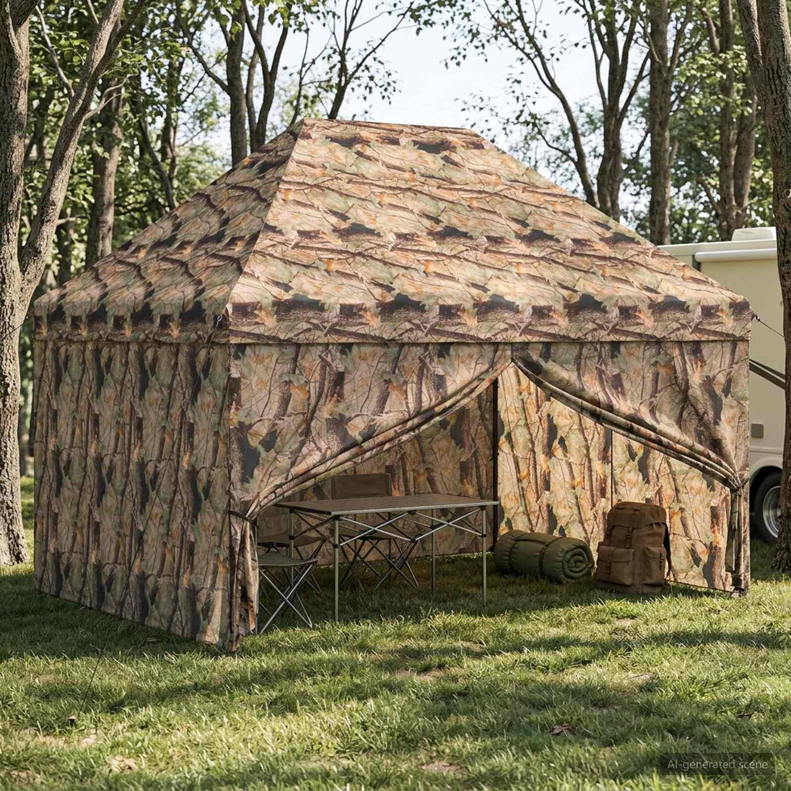 vidaXL Pop-up Pavillon mit 4 Seitenwänden 3 x 4 m Wald-Tarnfarbe