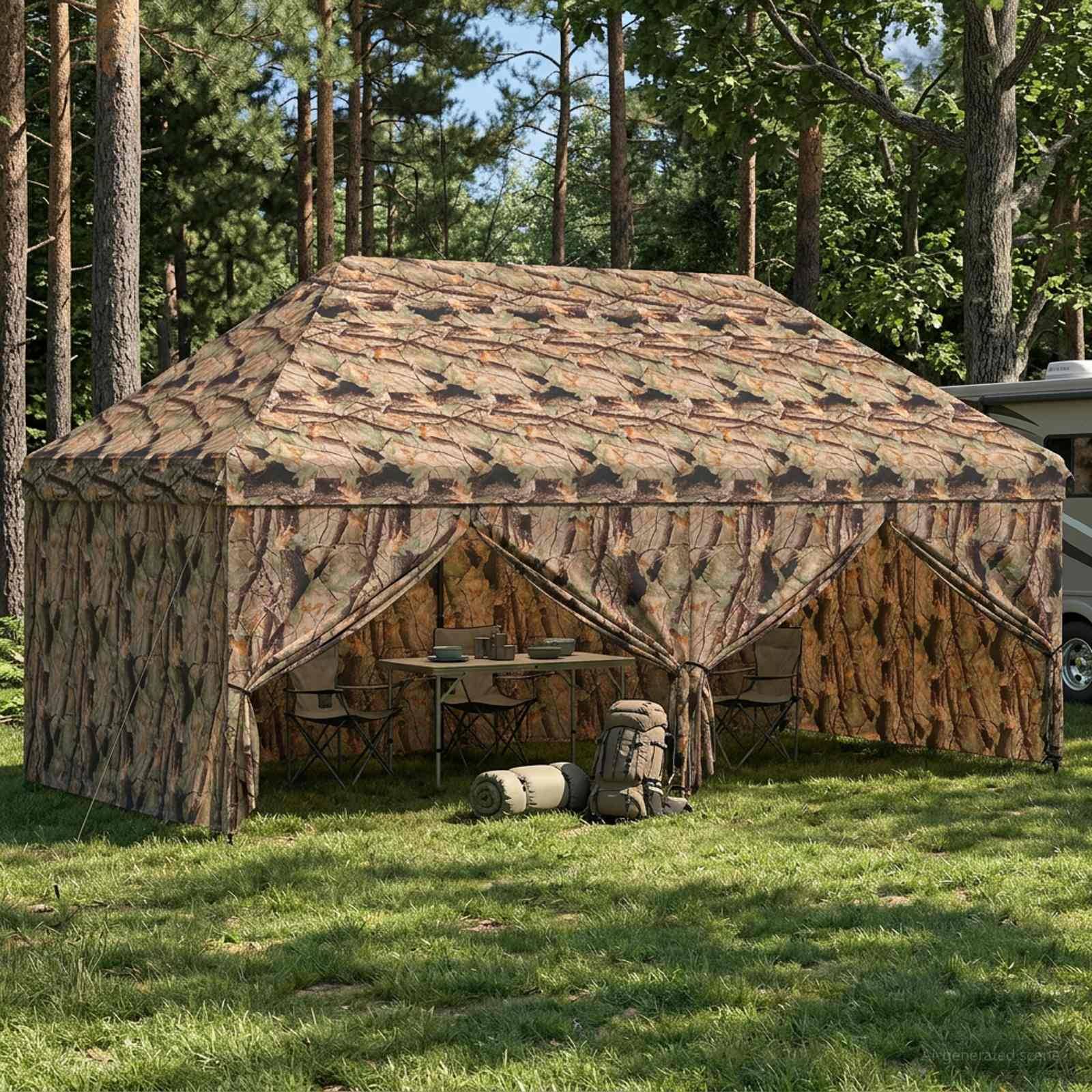 vidaXL Pop-up Pavillon mit 4 Seitenwänden 3 x 6 m Wald-Tarnfarbe