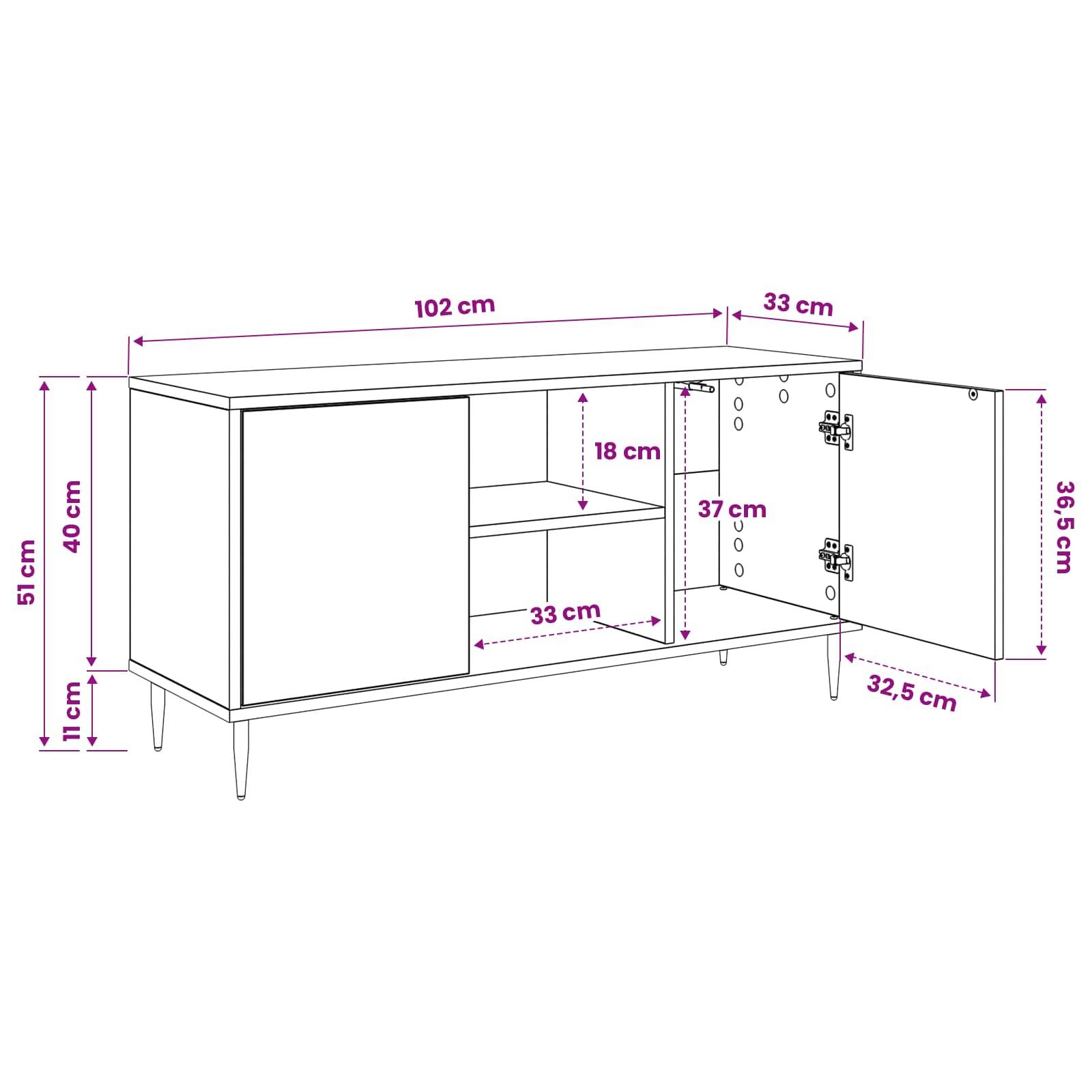 vidaXL TV-Schrank RHENEN 102 x 33 x 51 cm Schwarz Eichen-Optik