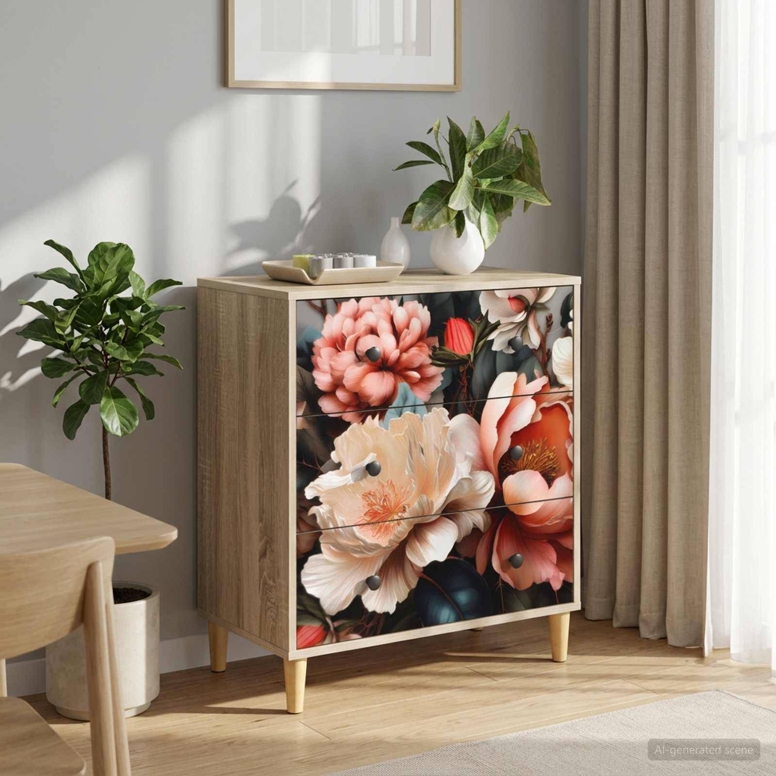 vidaXL Kommode BORNE Licht Pfingstrose Druck 66 x 36,5 x 75 cm Sonoma