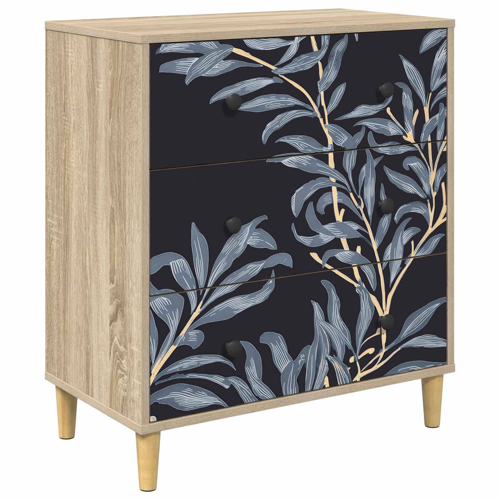 vidaXL Kommode DOKKUM Blaues Farnmuster 66 x 36,5 x 75 cm Sonoma