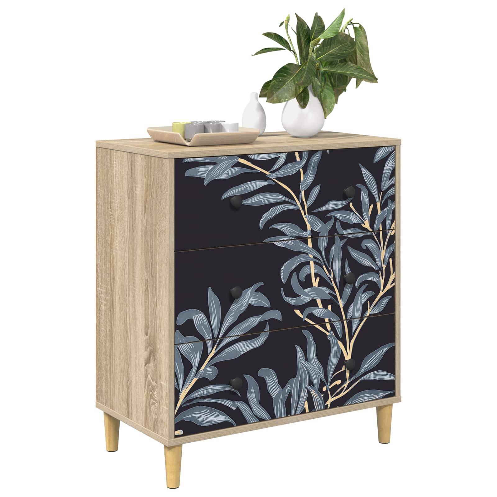 vidaXL Kommode DOKKUM Blaues Farnmuster 66 x 36,5 x 75 cm Sonoma