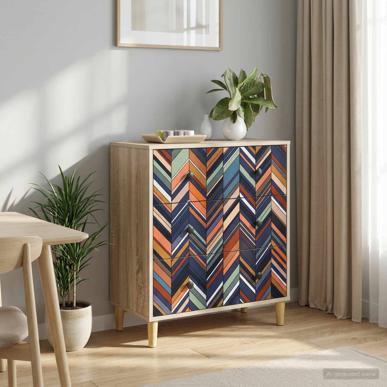 vidaXL Kommode OMMEN Geometrischer Druck 66 x 36,5 x 75 cm Sonoma