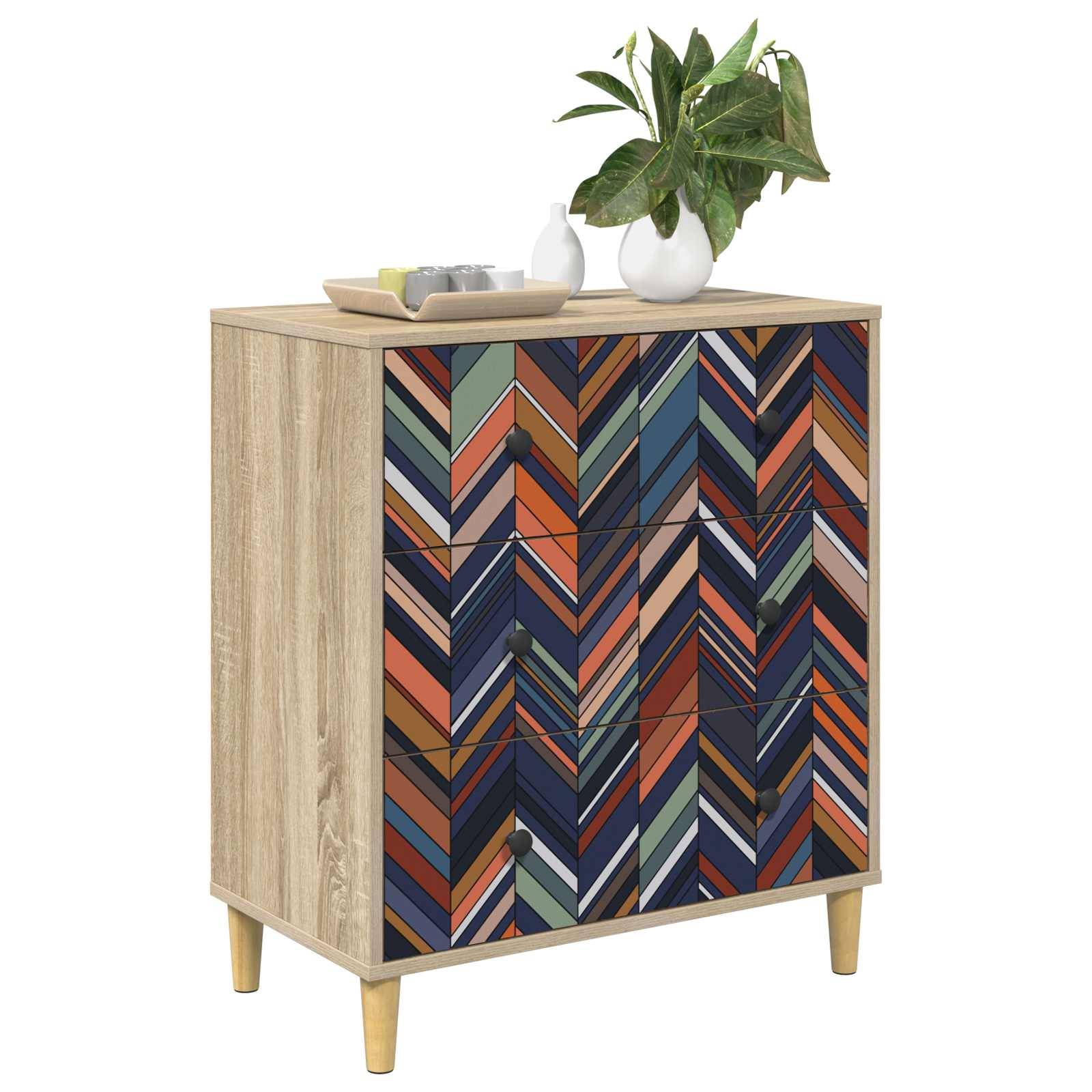 vidaXL Kommode OMMEN Geometrischer Druck 66 x 36,5 x 75 cm Sonoma