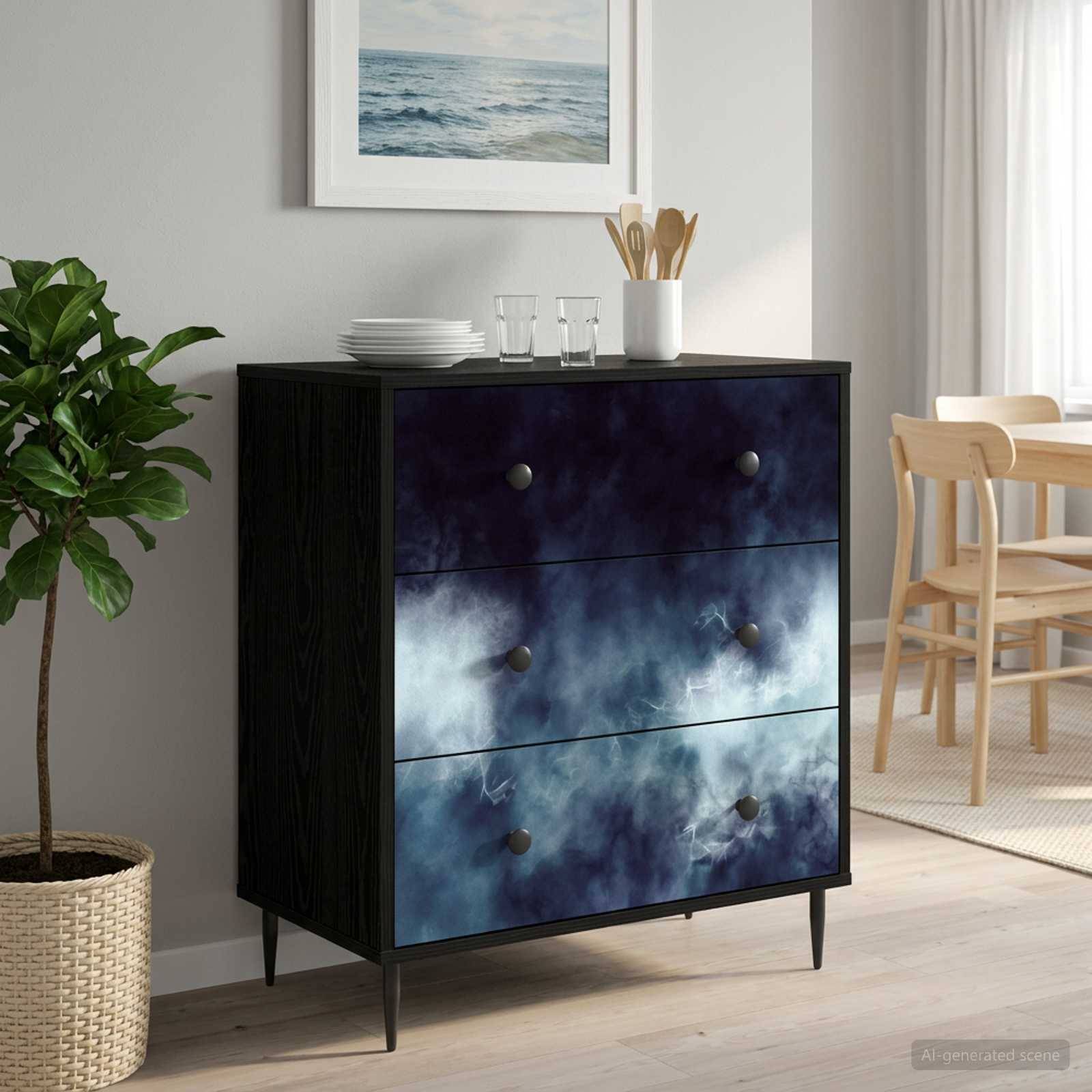 vidaXL Kommode RAALTE Blaue Marmorierung 66 x 36,5 x 76 cm