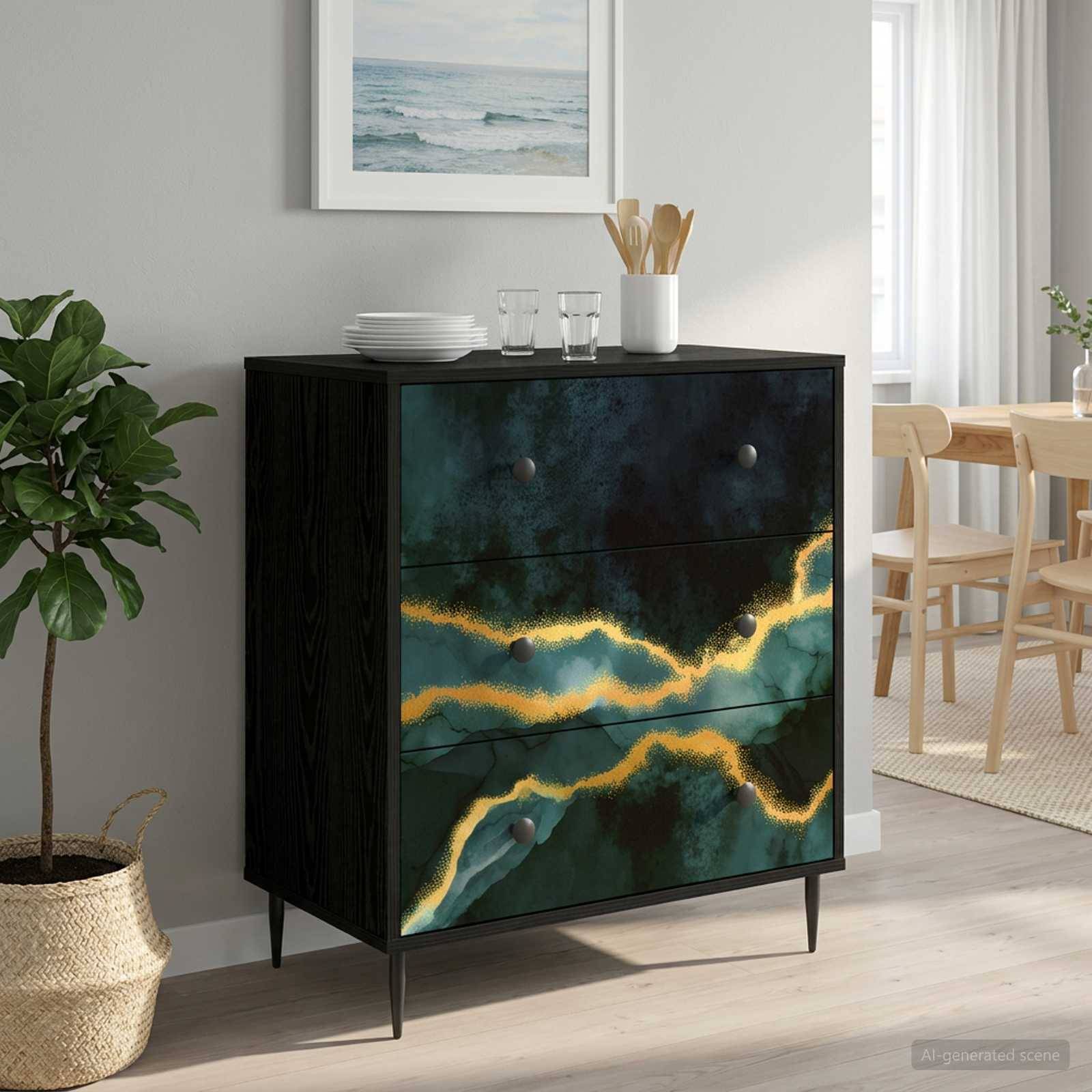 vidaXL Kommode WIJHE Türkis marmorierte Optik 66 x 36,5 x 76 cm