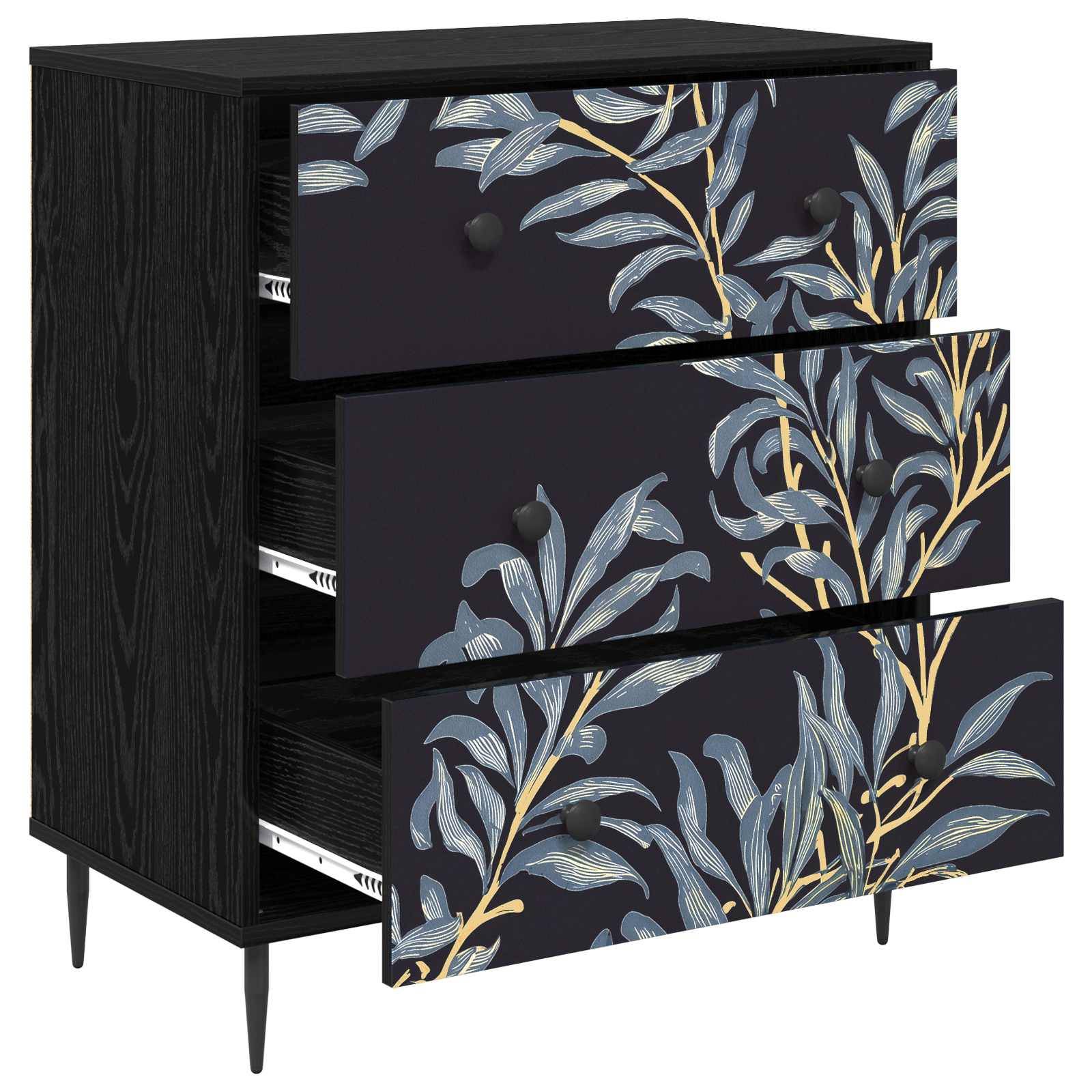 vidaXL Kommode DOKKUM Blaues Farnmuster 66 x 36,5 x 76 cm