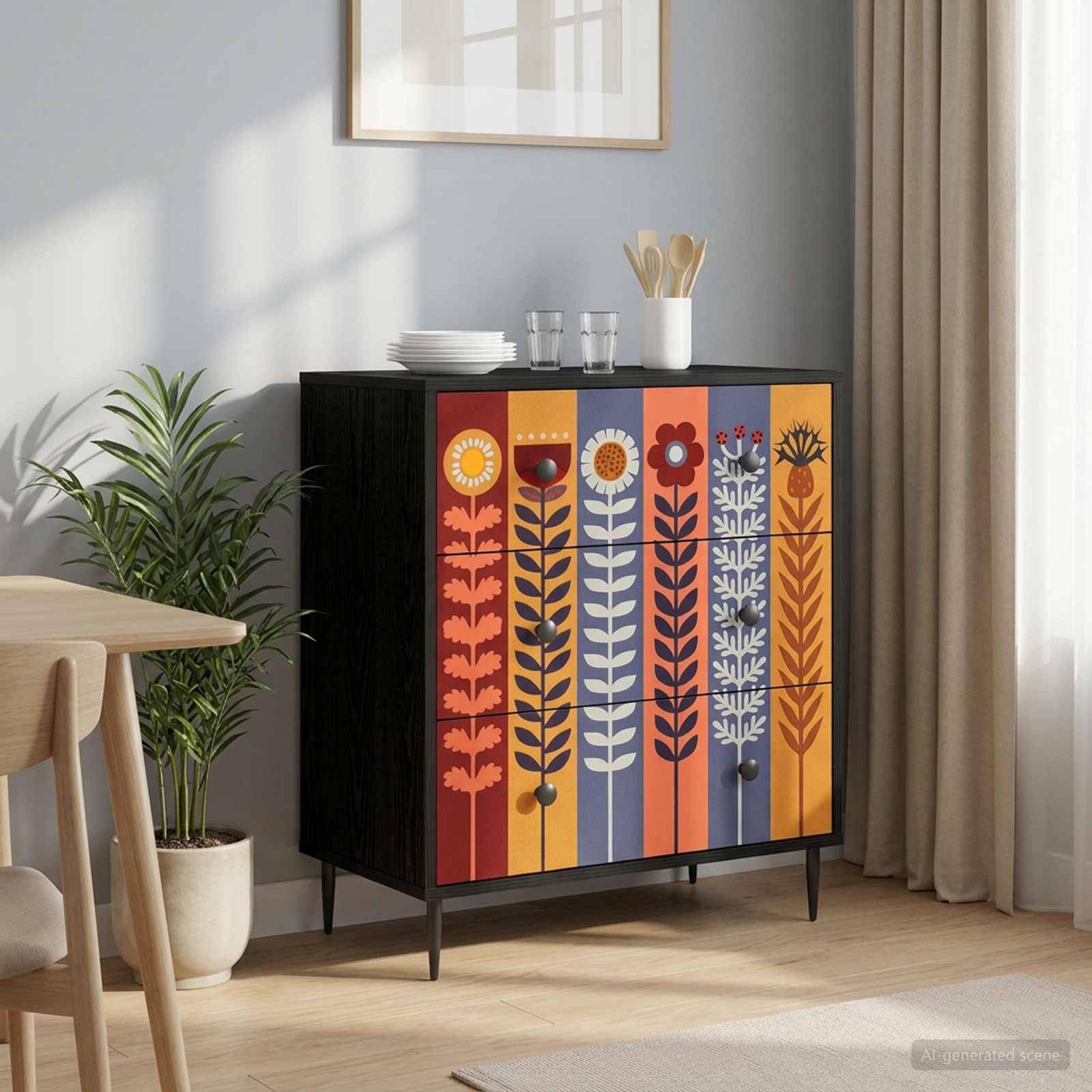 vidaXL Kommode ESSEN Sonnenblumenmuster 66 x 36,5 x 76 cm