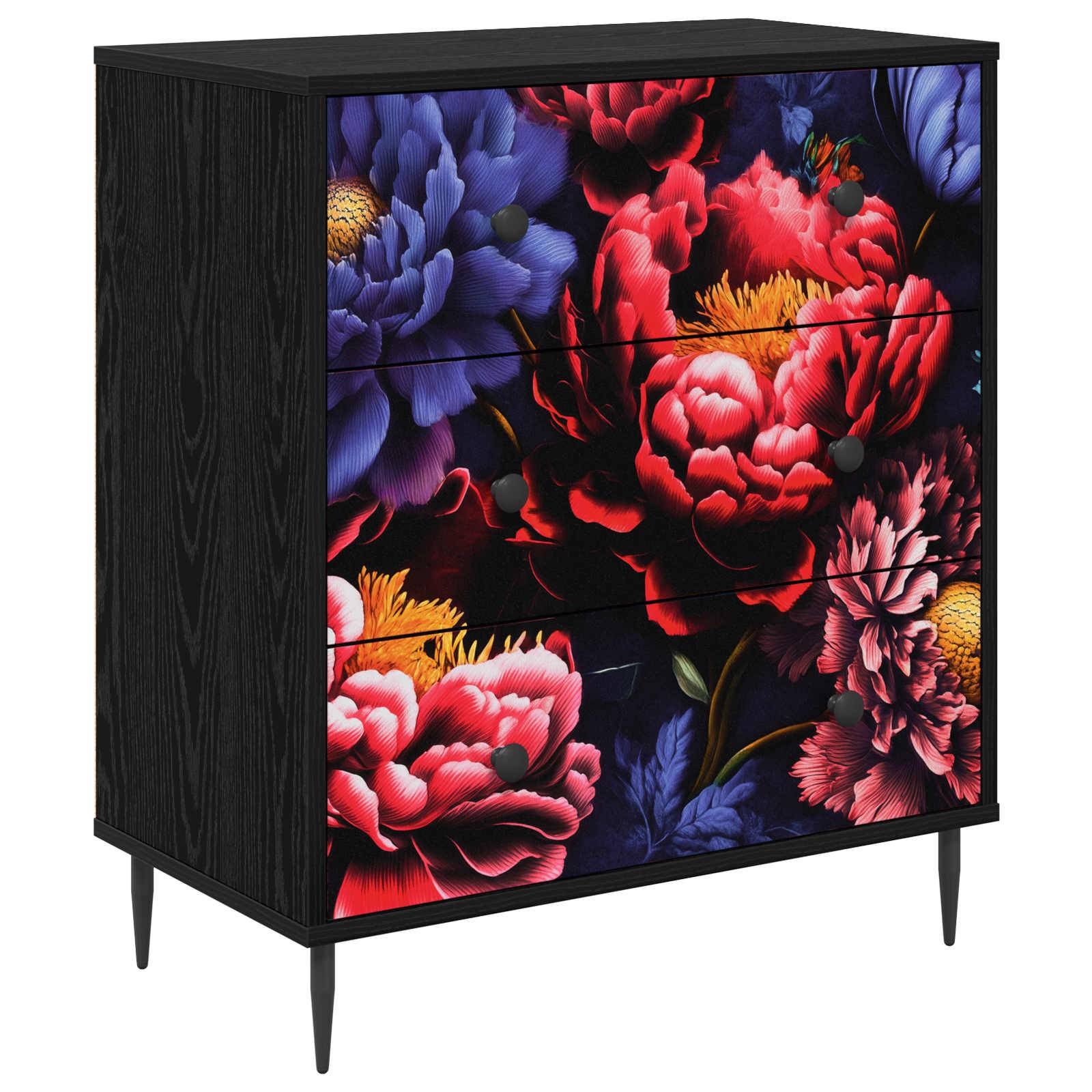 vidaXL Kommode KIEL Dunkler Pfingstrosen-Druck 66 x 36,5 x 76 cm