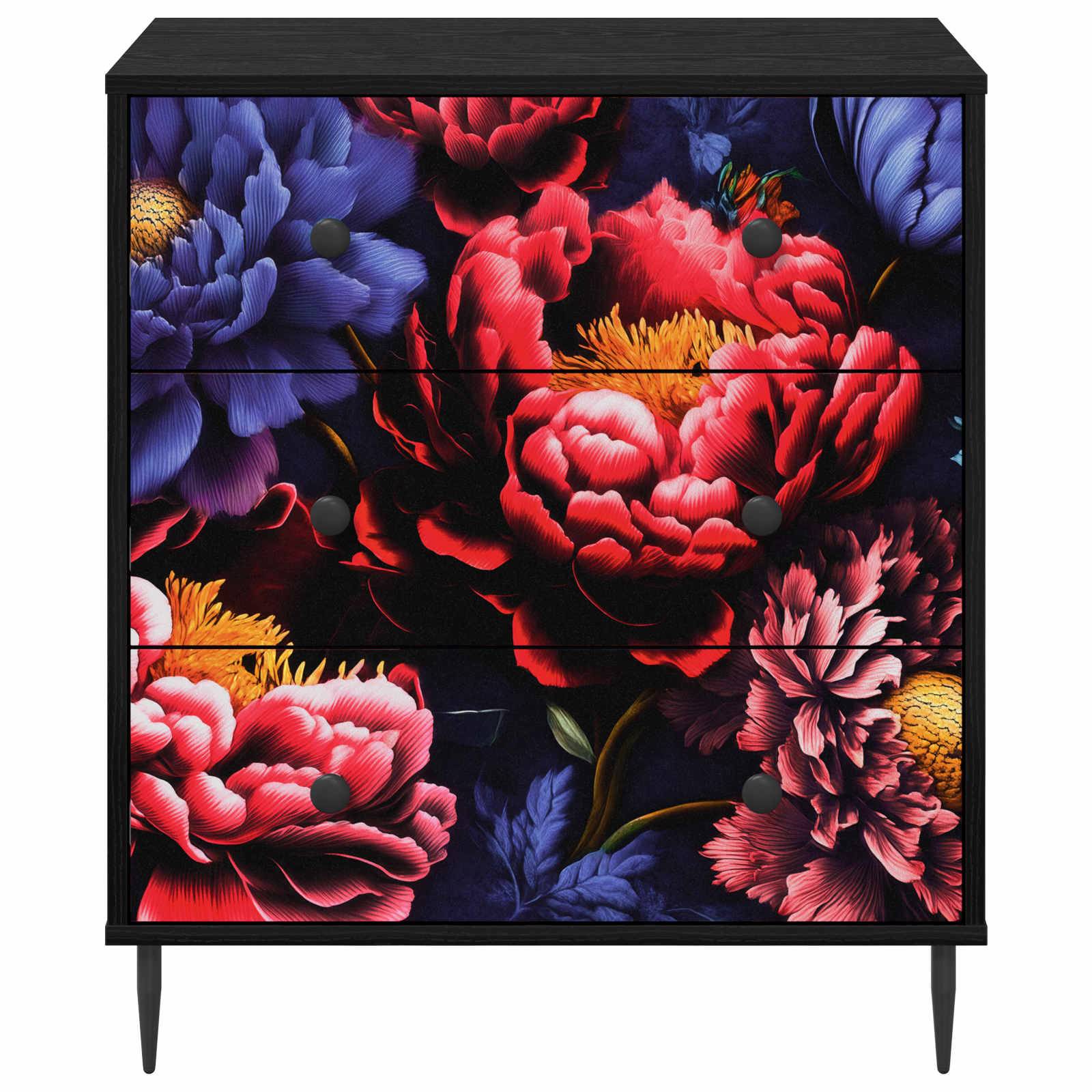 vidaXL Kommode KIEL Dunkler Pfingstrosen-Druck 66 x 36,5 x 76 cm