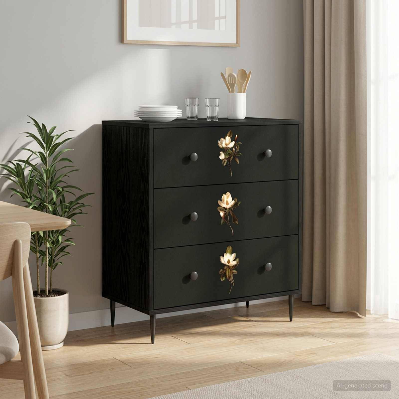 vidaXL Kommode BREMEN Magnolienmuster 66 x 36,5 x 76 cm Holzwerkstoff
