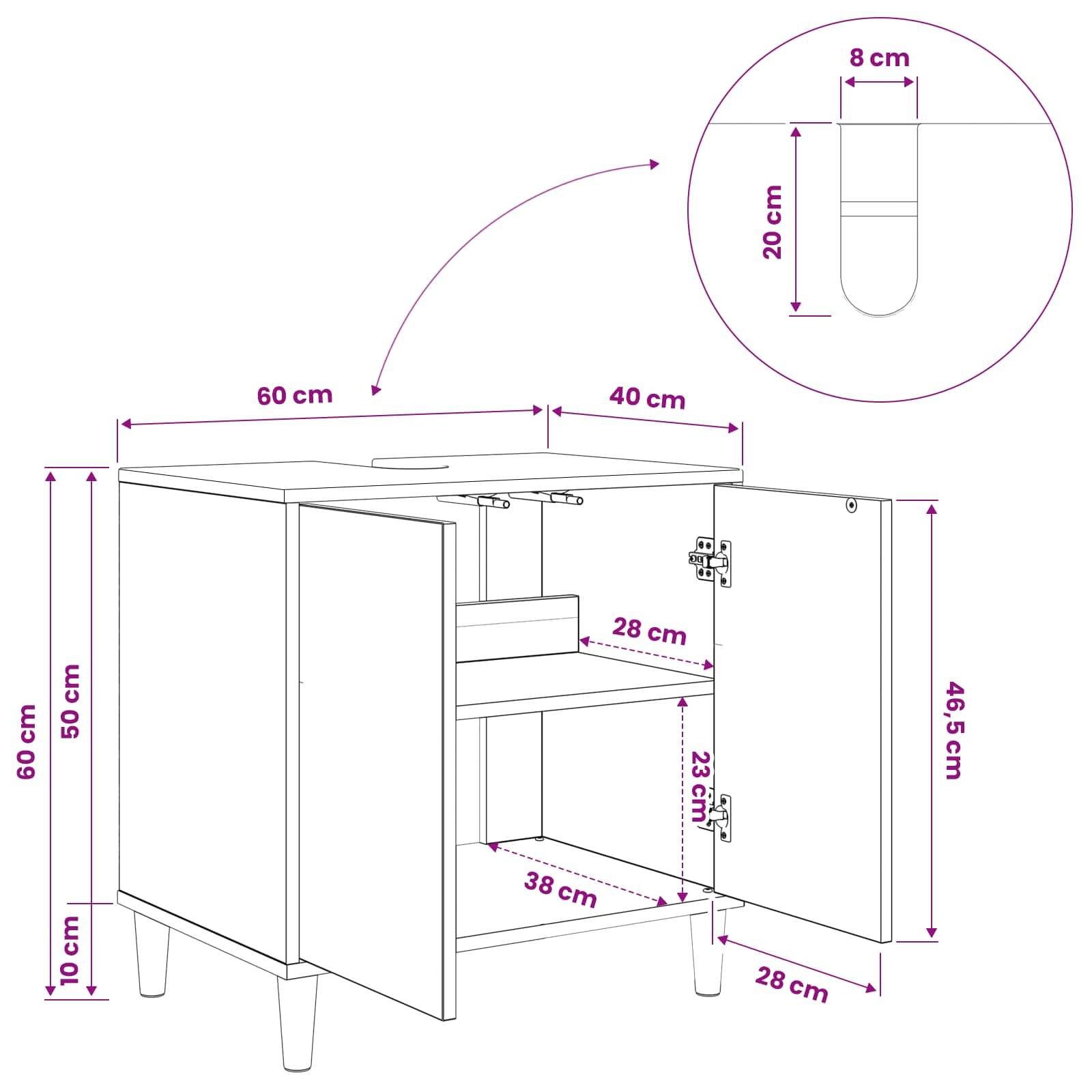 vidaXL Badezimmerschrank RHENEN Sonoma 60 x 40 x 60 cm Holzwerkstoff