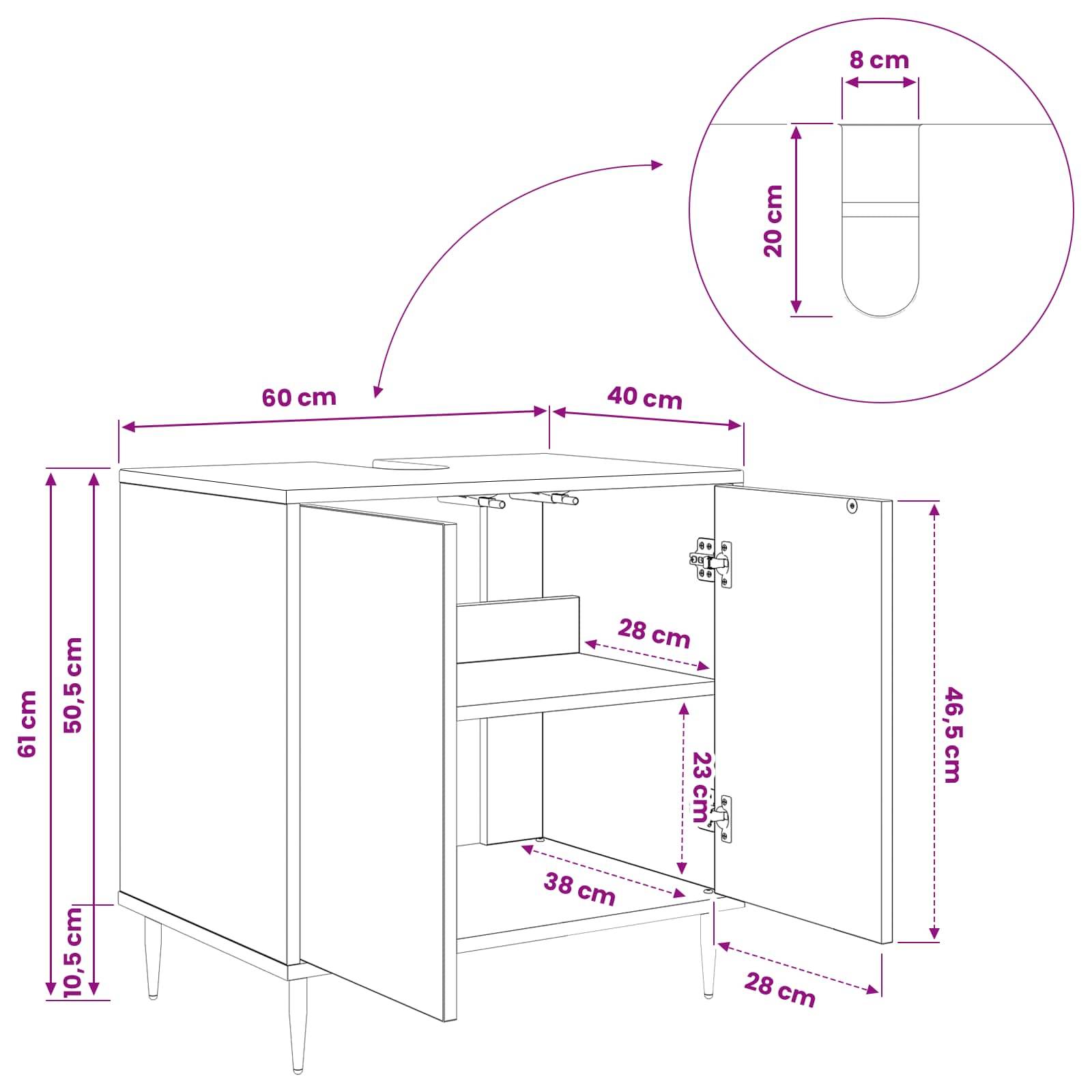 vidaXL Badezimmerschrank RHENEN Schwarz Eichen-Optik 60 x 40 x 61 cm