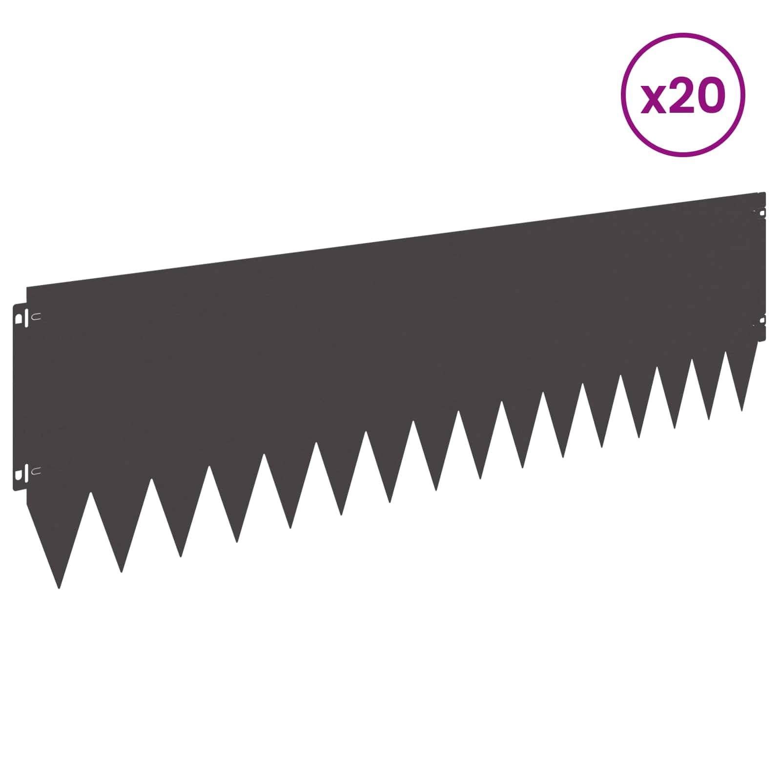 Schwarze Metallsägeblatt mit scharfen dreieckigen Zähnen, in Profilansicht dargestellt, beschriftet x20.