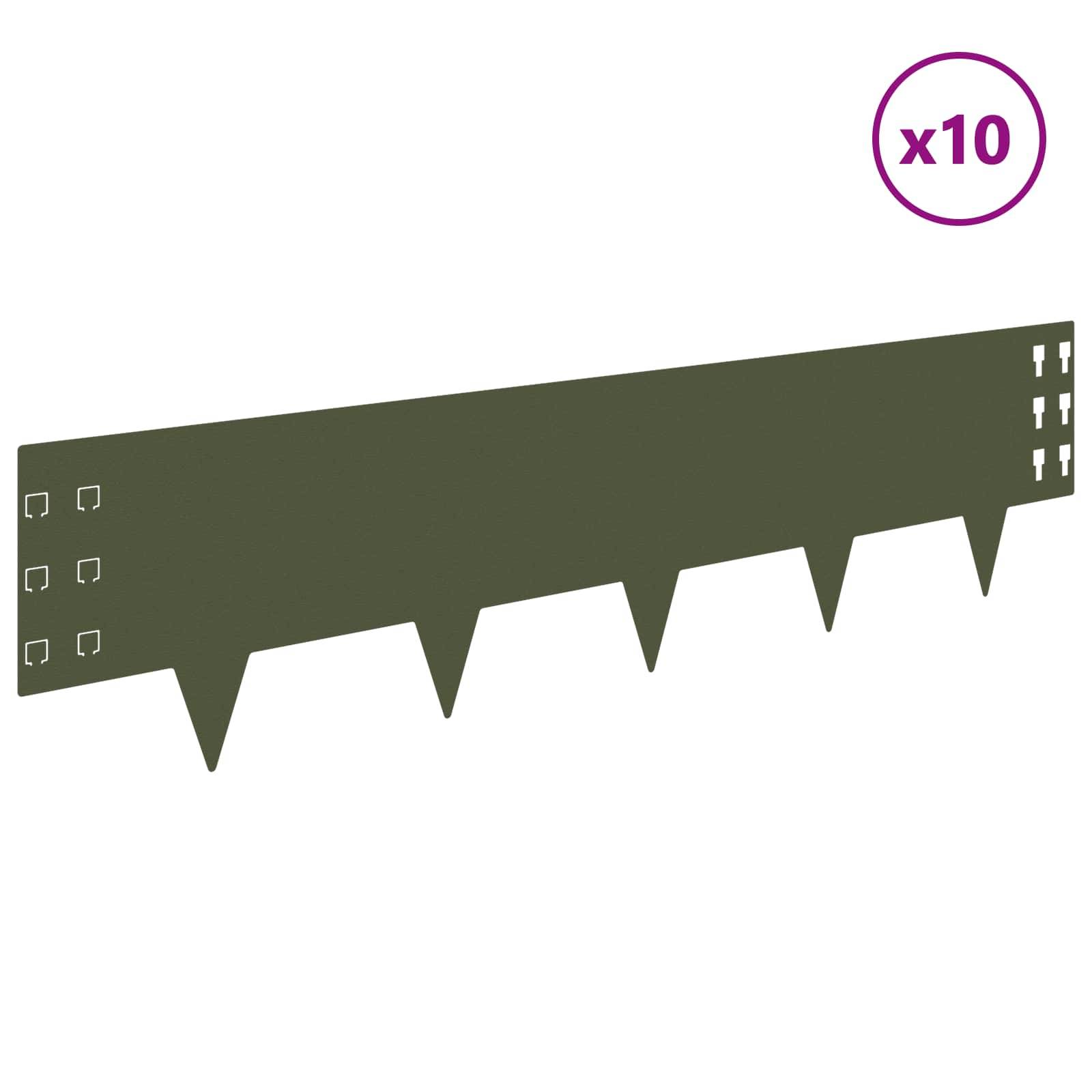 vidaXL Raseneinfassung 10 pcs 100 x 25 cm Stahl Olivgrün