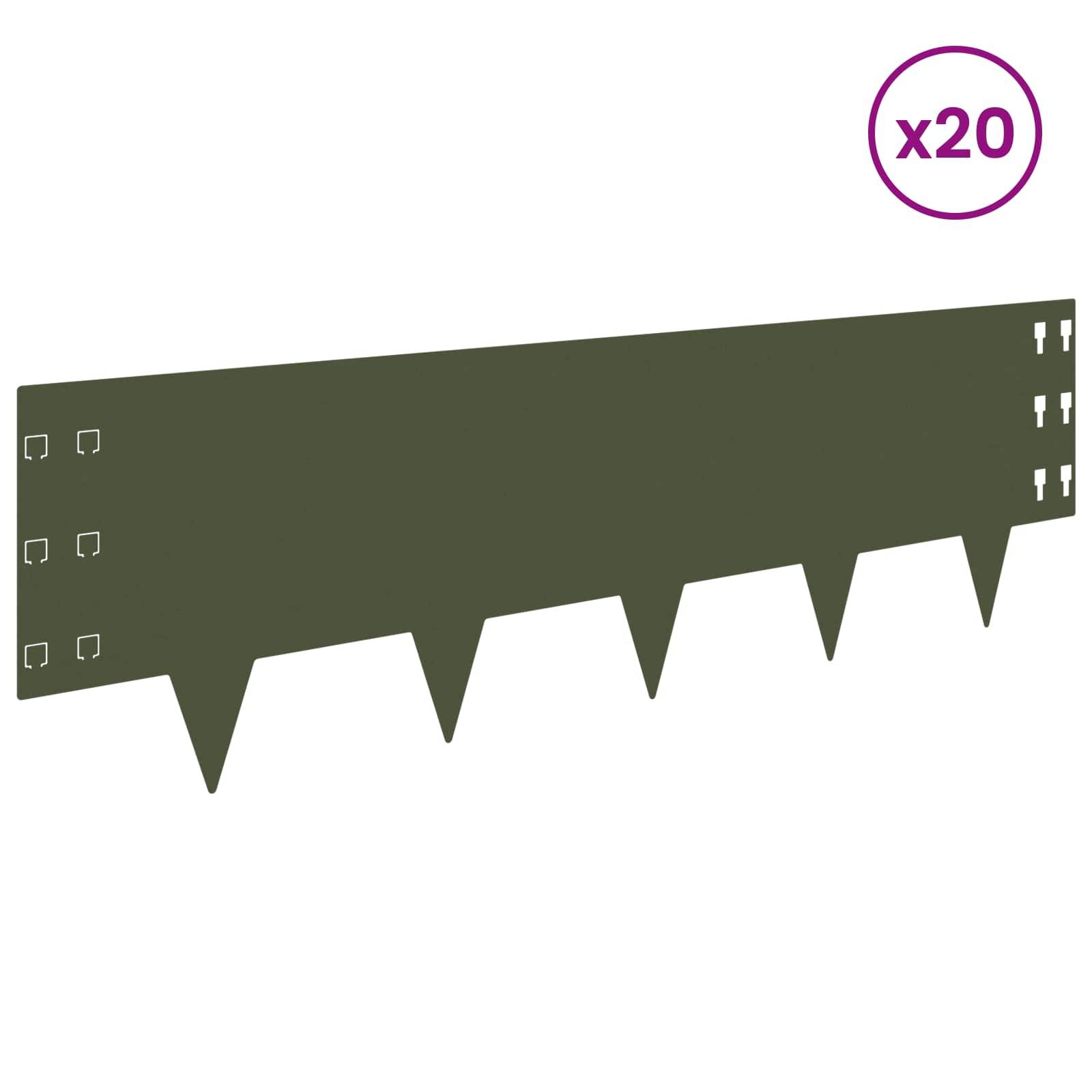vidaXL Raseneinfassung 20 pcs 100 x 30 cm Stahl Olivgrün