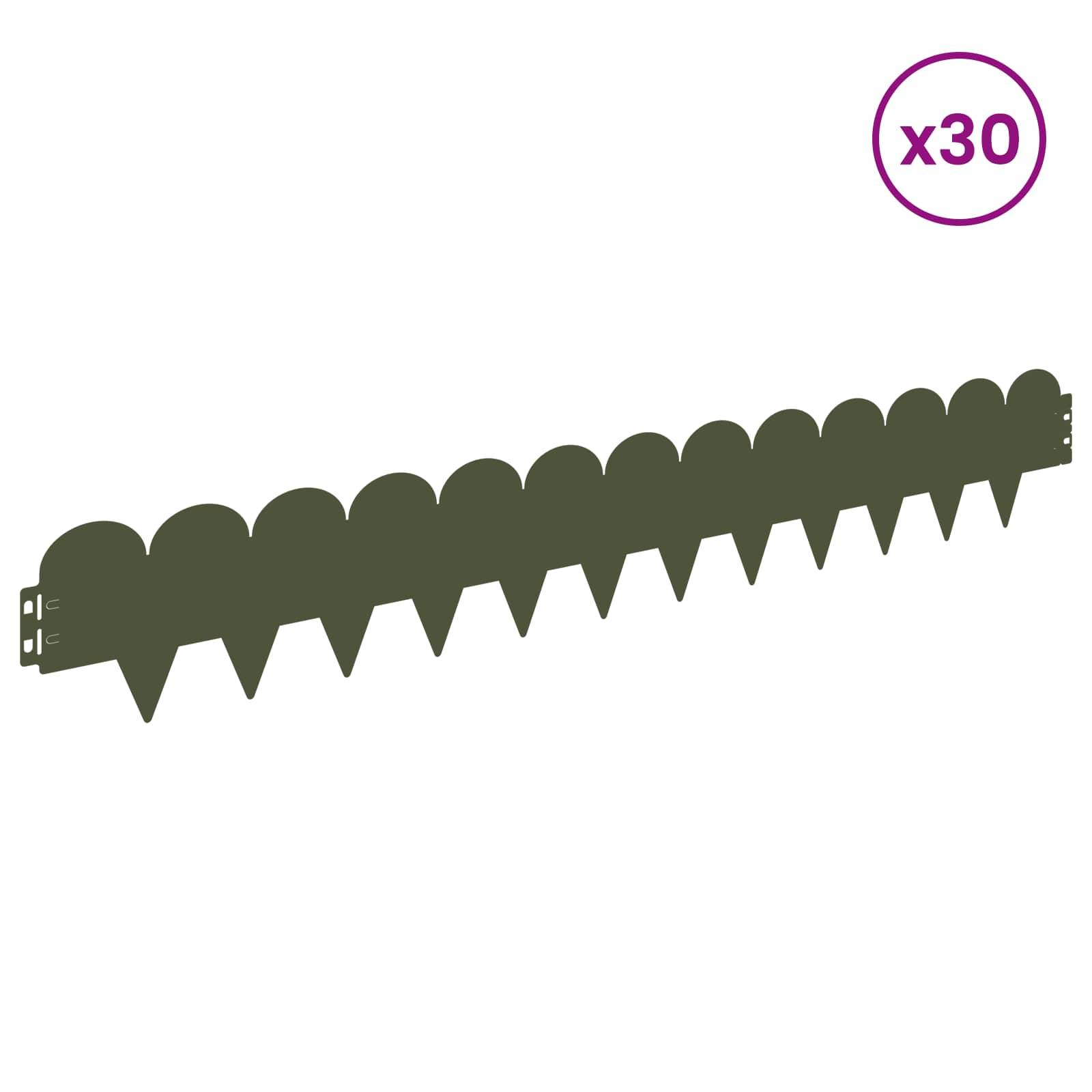 vidaXL Raseneinfassung 30 pcs 103 x 15 cm Stahl Olivgrün